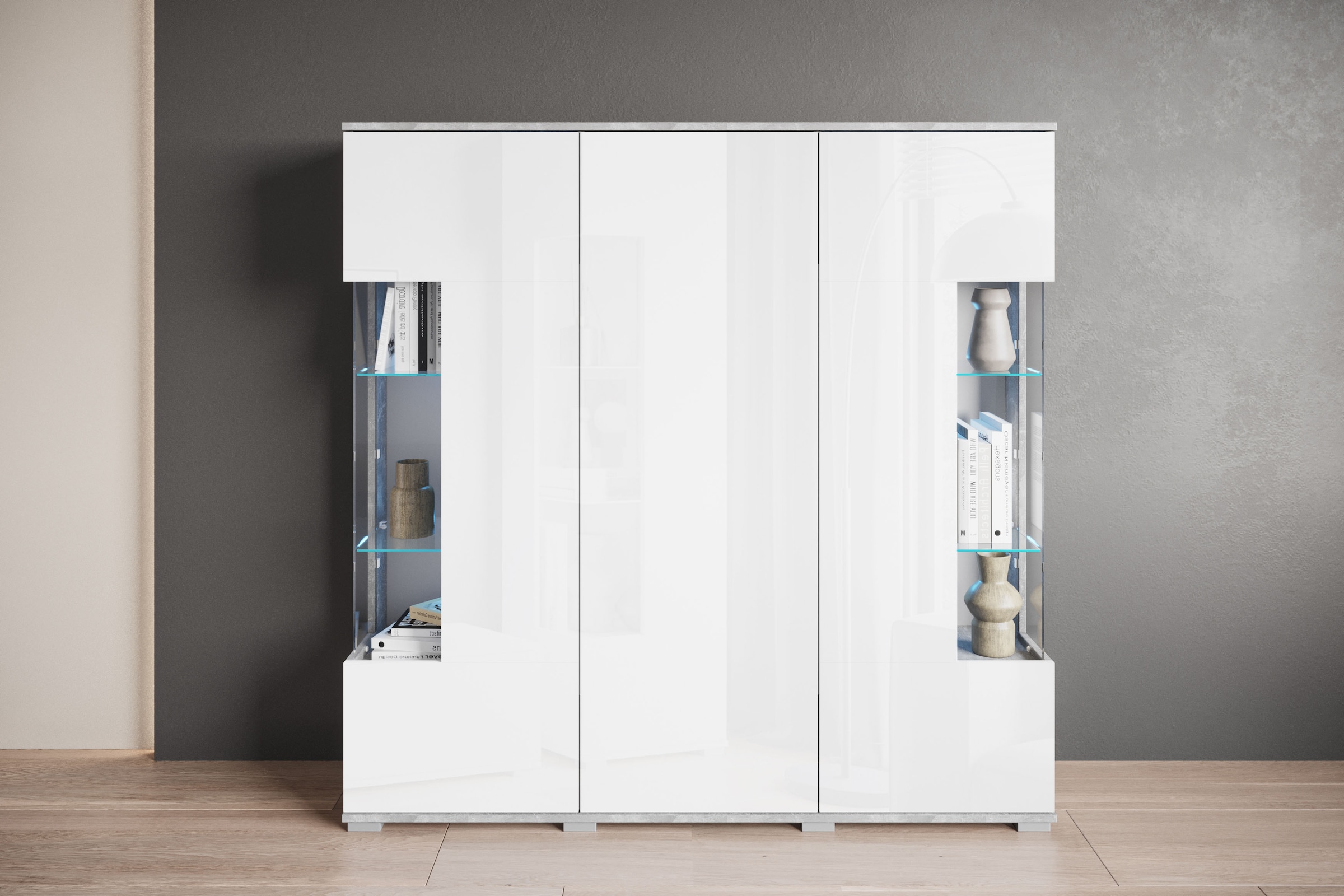 GOODproduct Highboard »Kenia« 1 Stk. tlg. Modernes Highboard, mit Glastüren, Breite 135 cm