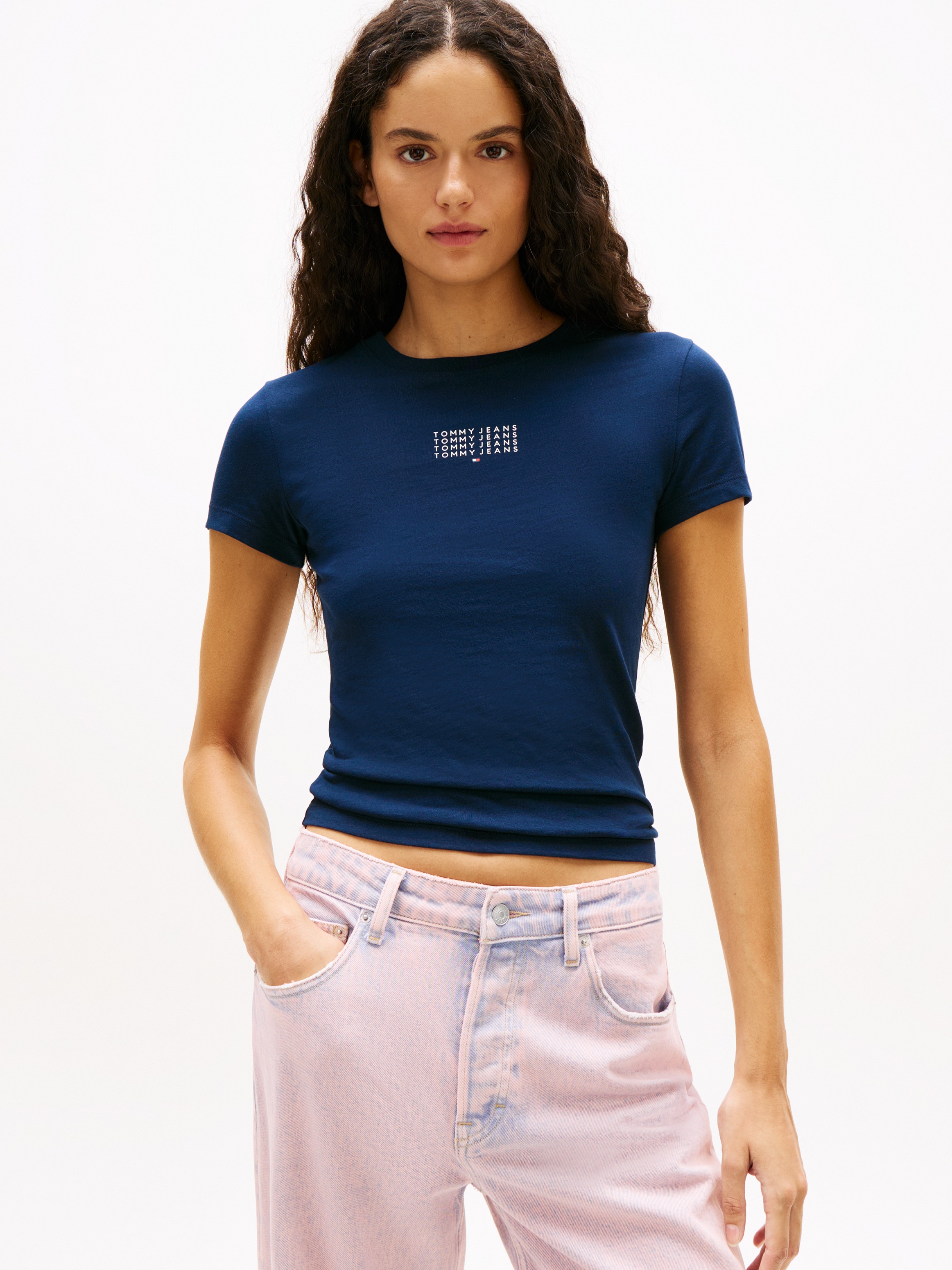 Image of Tommy Jeans Kurzarmshirt "TJW SLIM TOMMY 85 RIB SS TEE" in gerippter Struktur