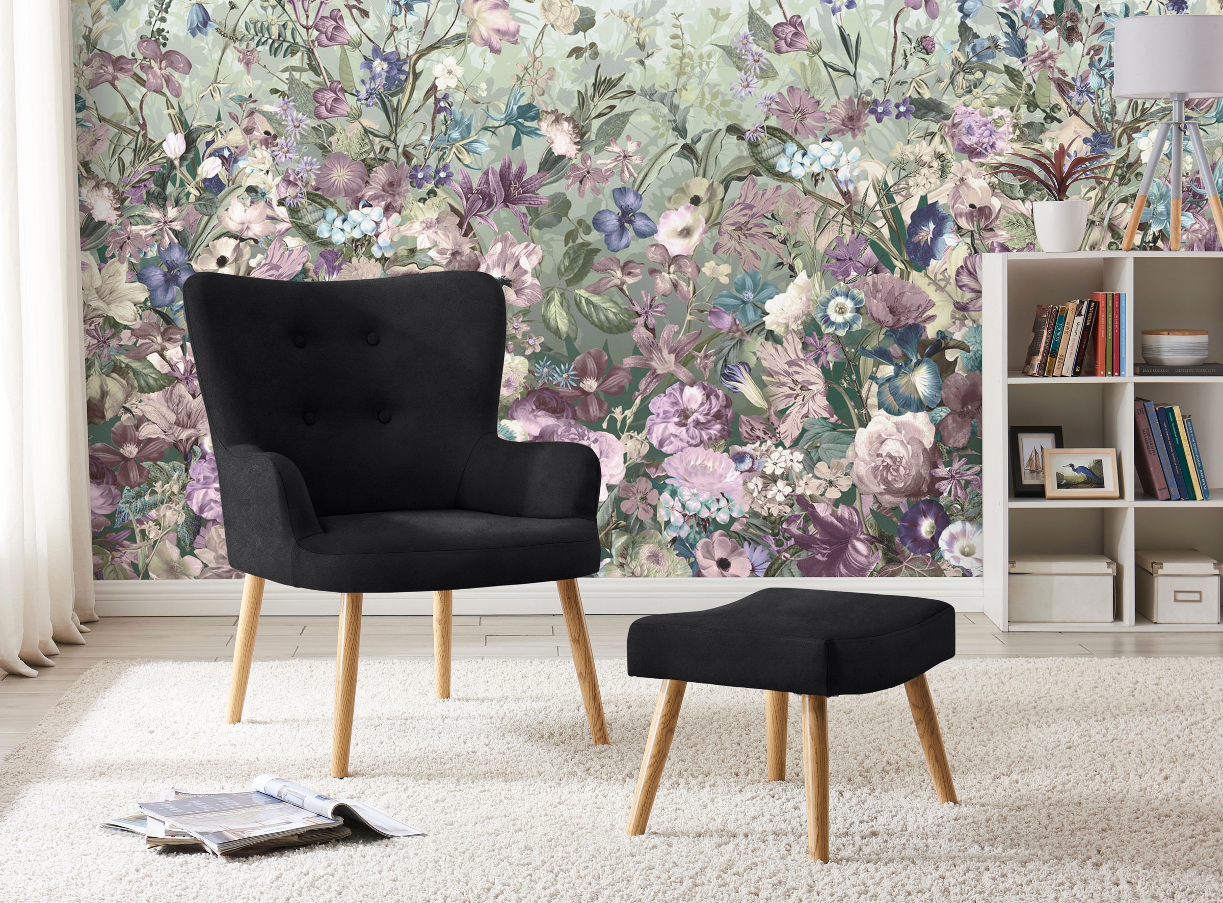 Image of GOODproduct Sessel "Levent, Ohrensessel mit Hocker," in unterschiedlichen Bezugsqualitäten, Sitzhöhe 40 cm