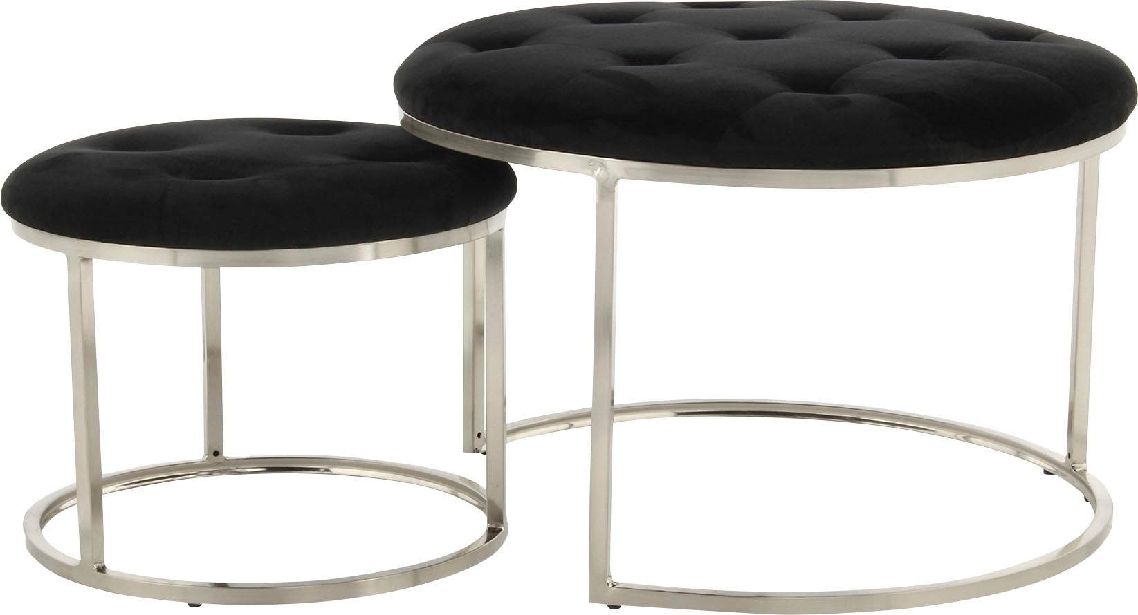 Image of Kayoom Polstergarnitur "Hocker Becky 825 2er-Set, runde Form, angesagter Retro-Stil" Set, Hocker 1: B 60 cm/H 41 cm/T 60 cm Hocker 2: B 40 cm/H 32 cm/T 40 cm, 2 Stk. tlg. vielseitig verwendbar, modern, pflegeleicht, runde Form
