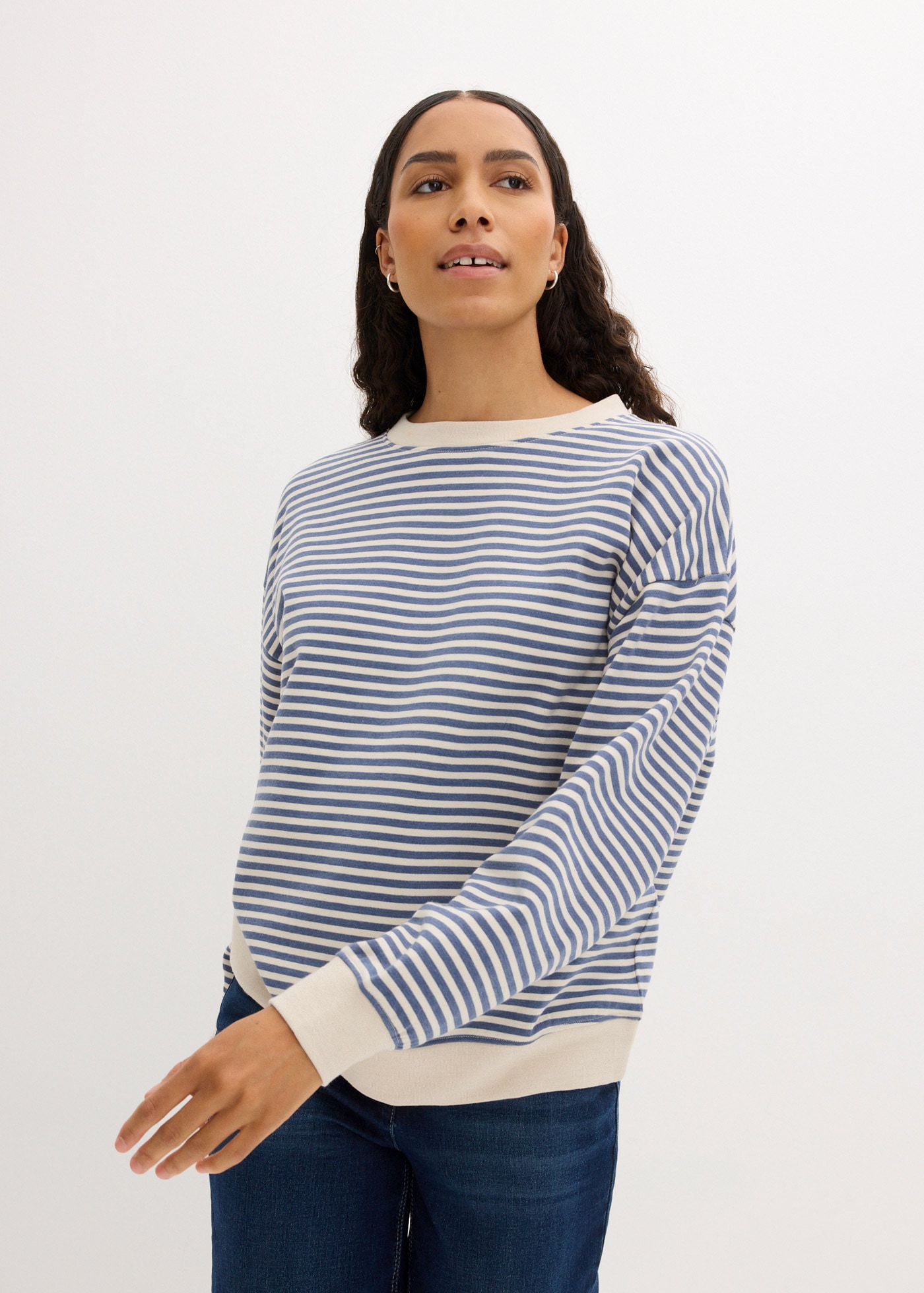 Image of bonprix Sweatshirt "Oversize-Sweatshirt", Oversize-Passform, gestreiftes Design, aus Baumwollmischung