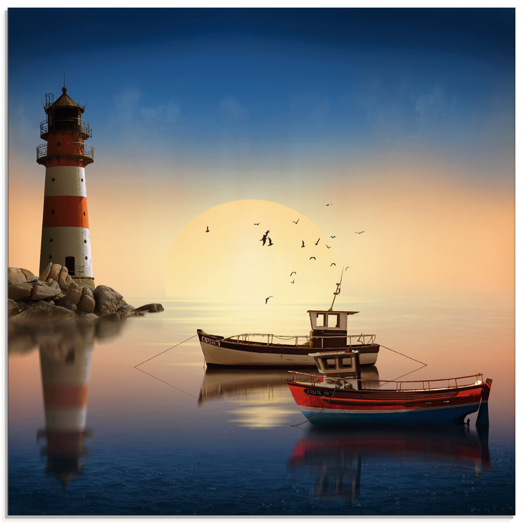 Image of Artland Glasbild »Kleiner Hafen mit Leuchtturm«, Gebäude, (1 St.) bei Ackermann Versand Schweiz