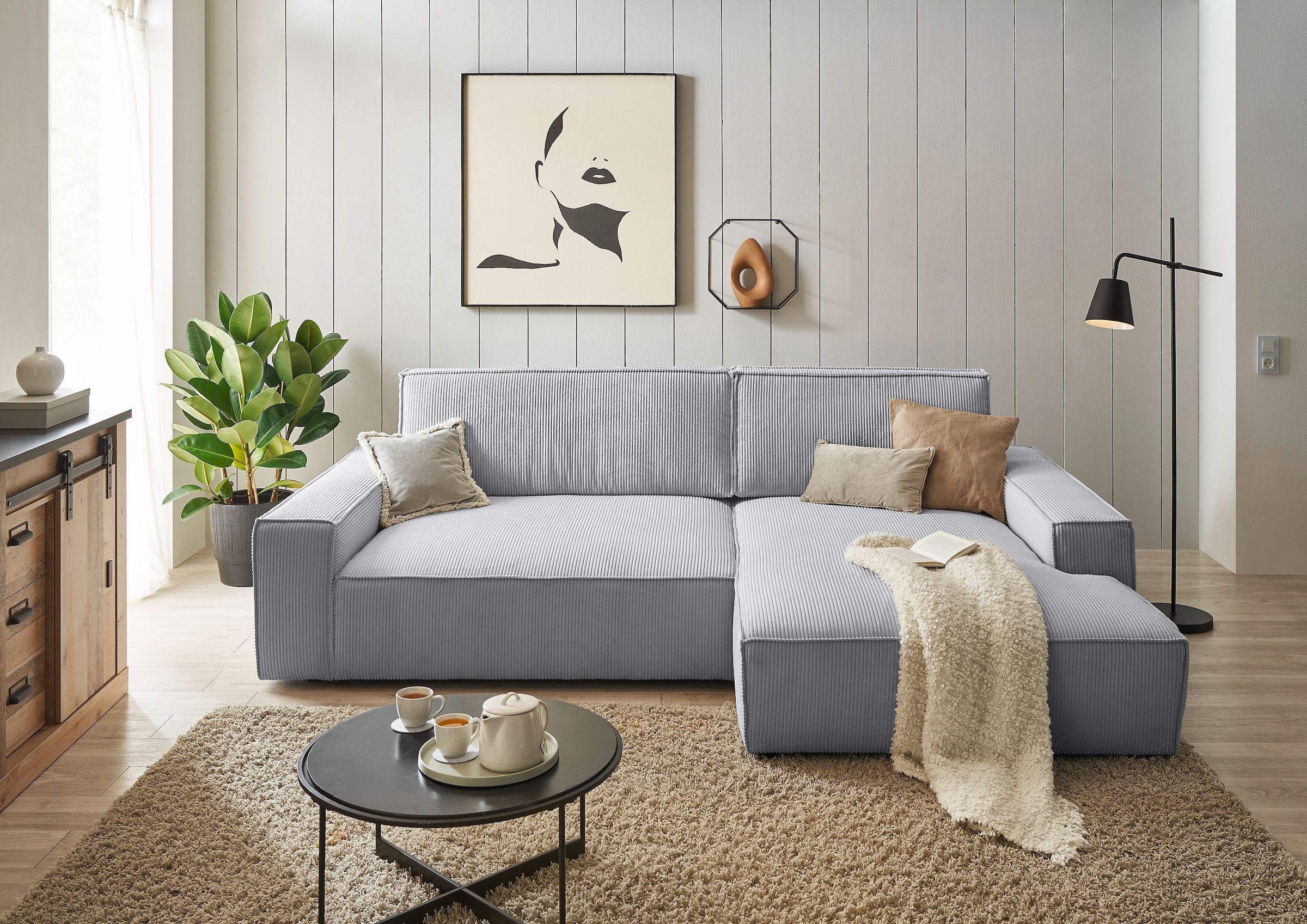 Home affaire Ecksofa »NEU: SHERWOOD XXL 284, Big-Sofa L-Form, tiefe Sitzfläche 95 cm, Cord« Recamiere rechts/links, als Schlafsofa stellbar, Cord u. Leinenoptik
