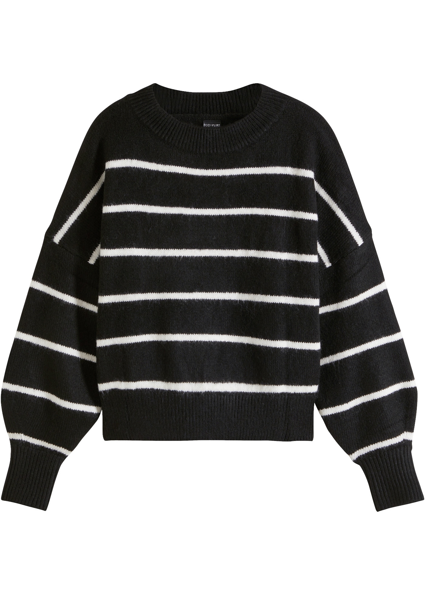 bonprix Strickpullover im Ringel-Look, hüftlang, Oversize-Passform, mit Ballonärmeln
