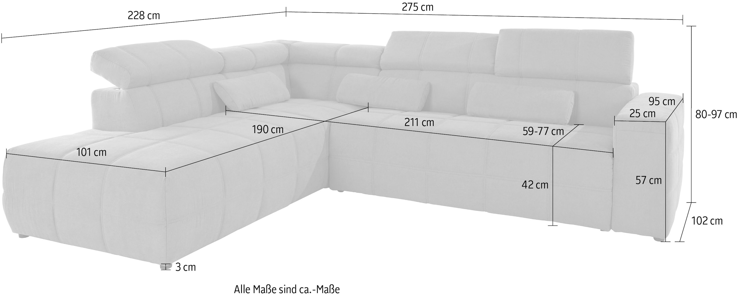 DOMO collection Ecksofa »Brandon L-Form, auch in Leder«, inklusive Kopfteilverstellung, wahlweise mit Sitztiefenverstellung