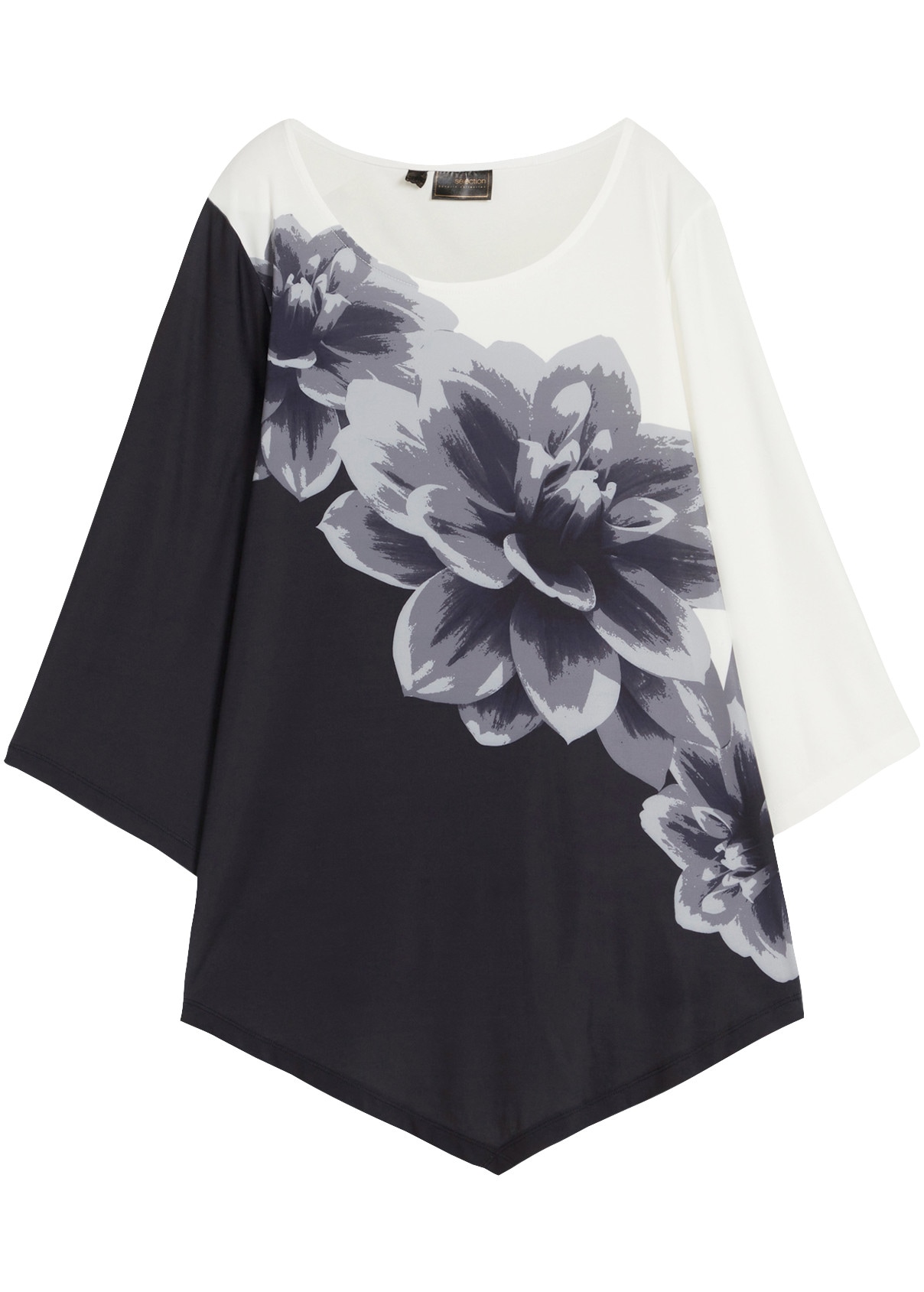 bonprix T-shirt tunique coupe ample, manches 3/4, avec ourlet pointu, facile d'entretien