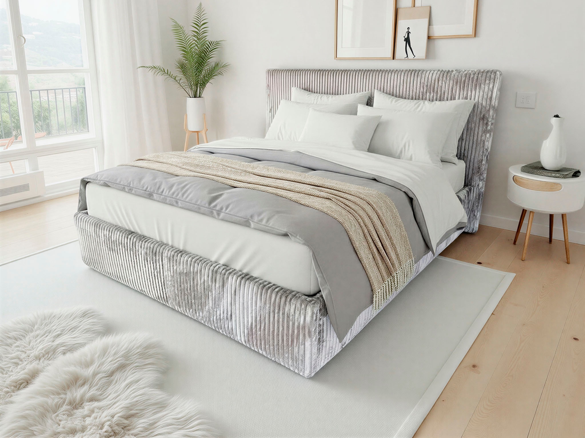 GOODproduct Lit rembourré »AVVRA wahlweise mit Lattenrost und King-Matratze H3 (28cm)« avec housse en velours côtelé doux, surface de couchage 180x200cm