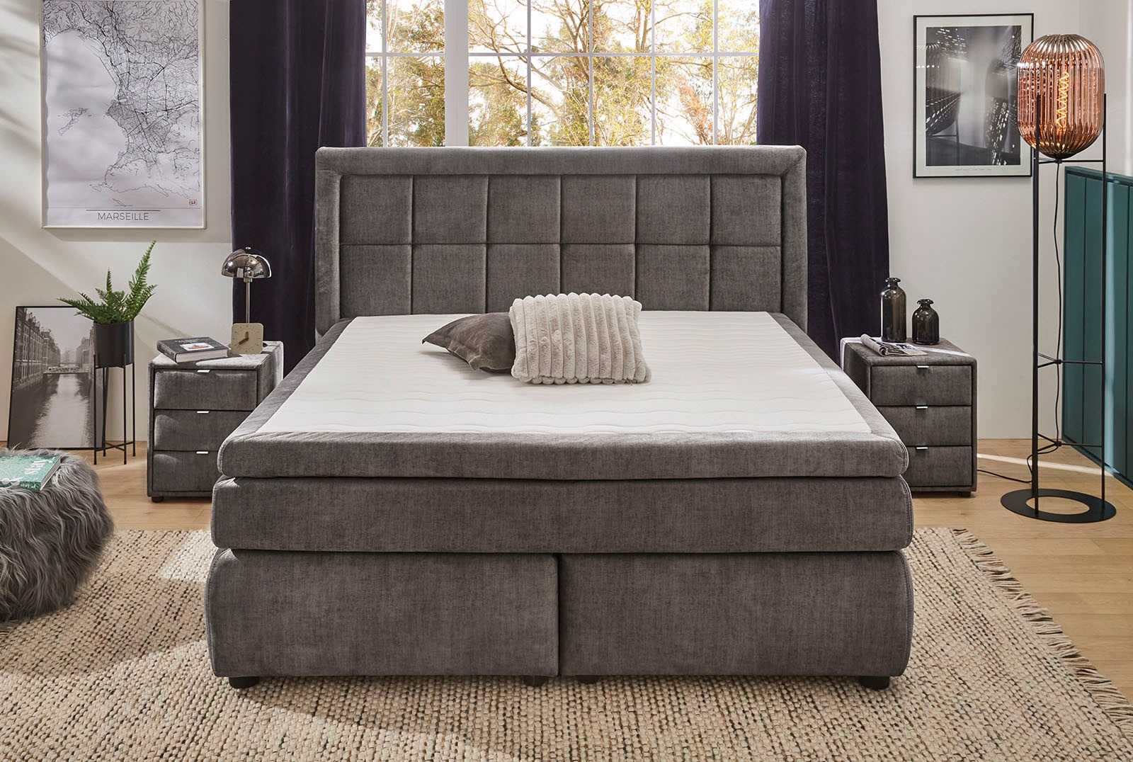 Image of Jockenhöfer Gruppe Boxspringbett "SOPHIA inkl. 7-Zonen-TTFK-Matratze H3/H4" 9 cm Kaltschaum-Topper, gerafftes Kopfteil, 180 cm x 200 cm