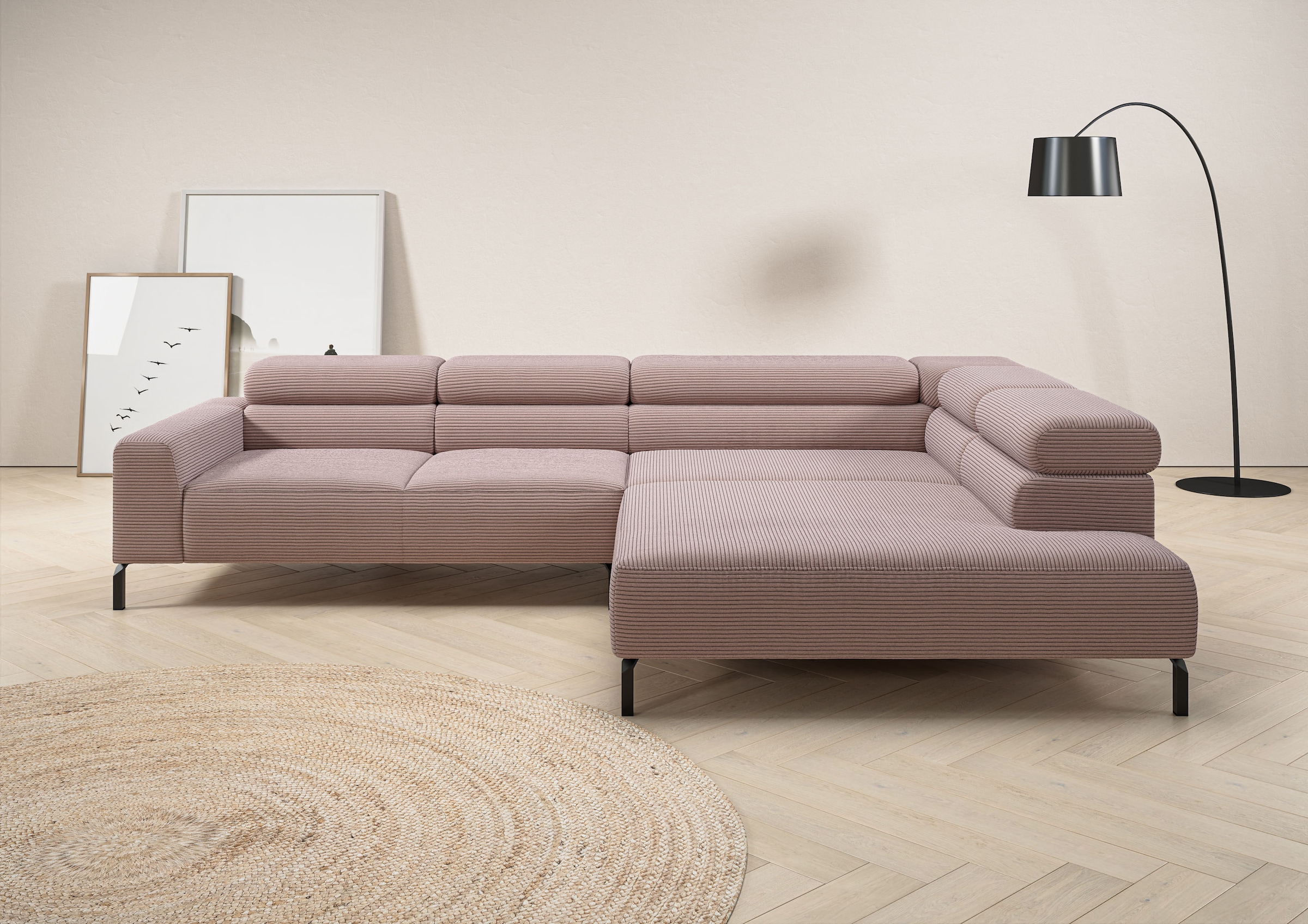 Image of Home affaire Ecksofa "Antonelli, L-Form, inkl. Kopfteilverstellung, Breite 312 cm, bequem" ohne Sitztiefenverstellung, in Cord, rosé