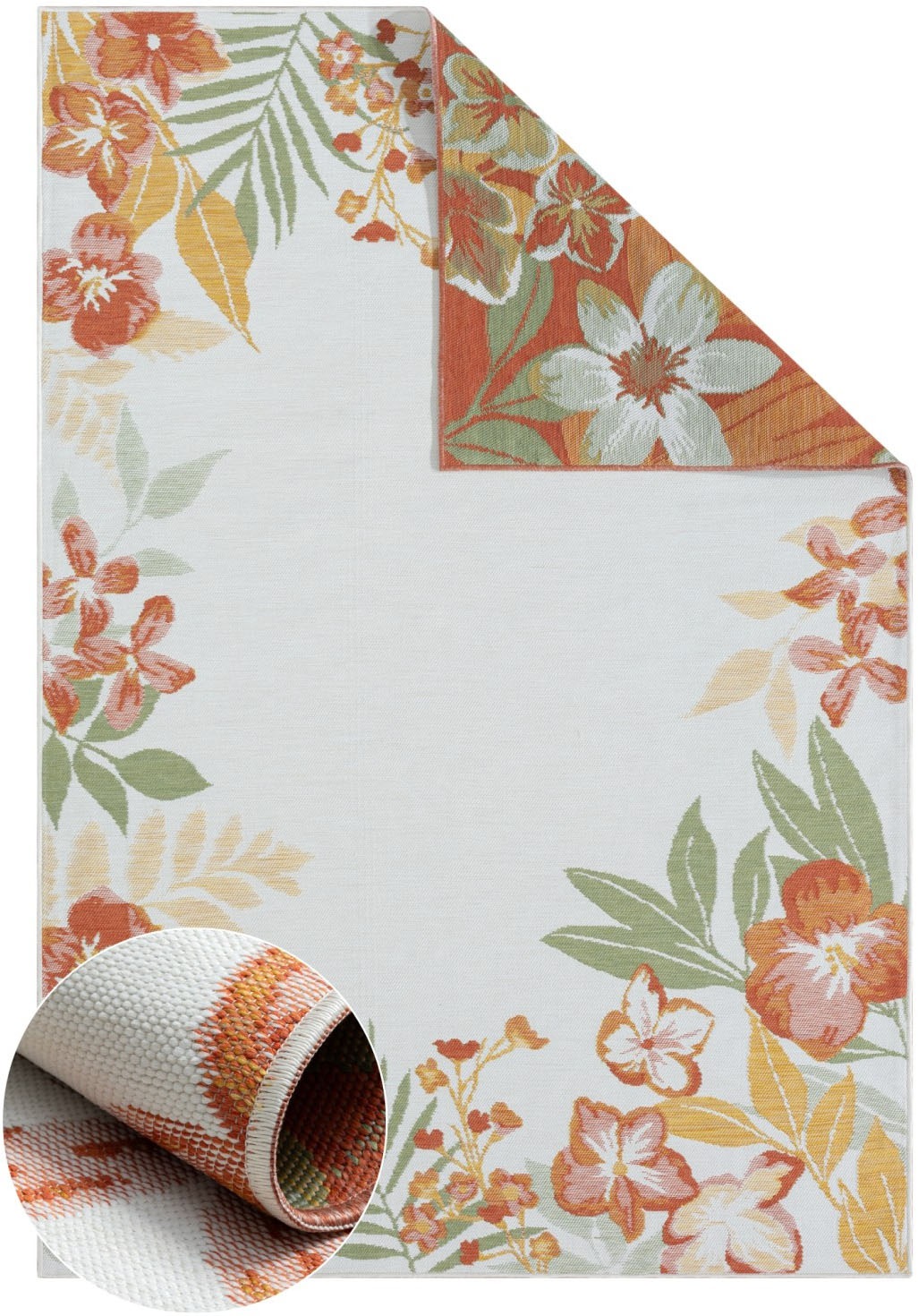 Myflair Möbel & Accessoires Teppich »Isla, LAGERRÄUMUNG!«, rechteckig, 6 mm Höhe, Wendeteppich, Blumen, mit Bordüre, Outdoor geeignet, Balkon, Terrasse