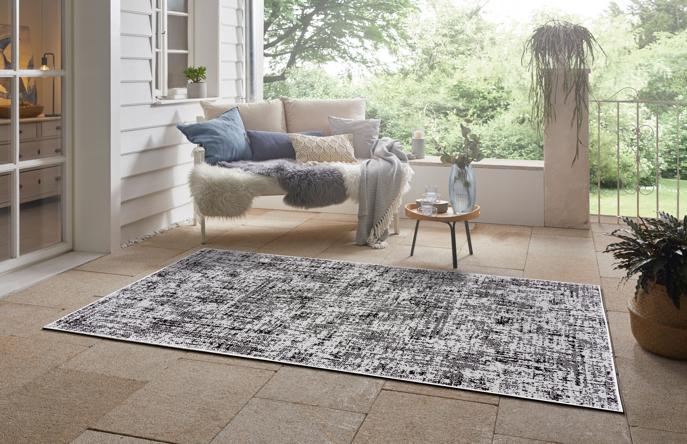 freundin Home Collection Teppich »Willa«, rechteckig, 8 mm Höhe, In- & Outdoor geeignet, Strapazierfähig und pflegeleicht, Flachgewebe
