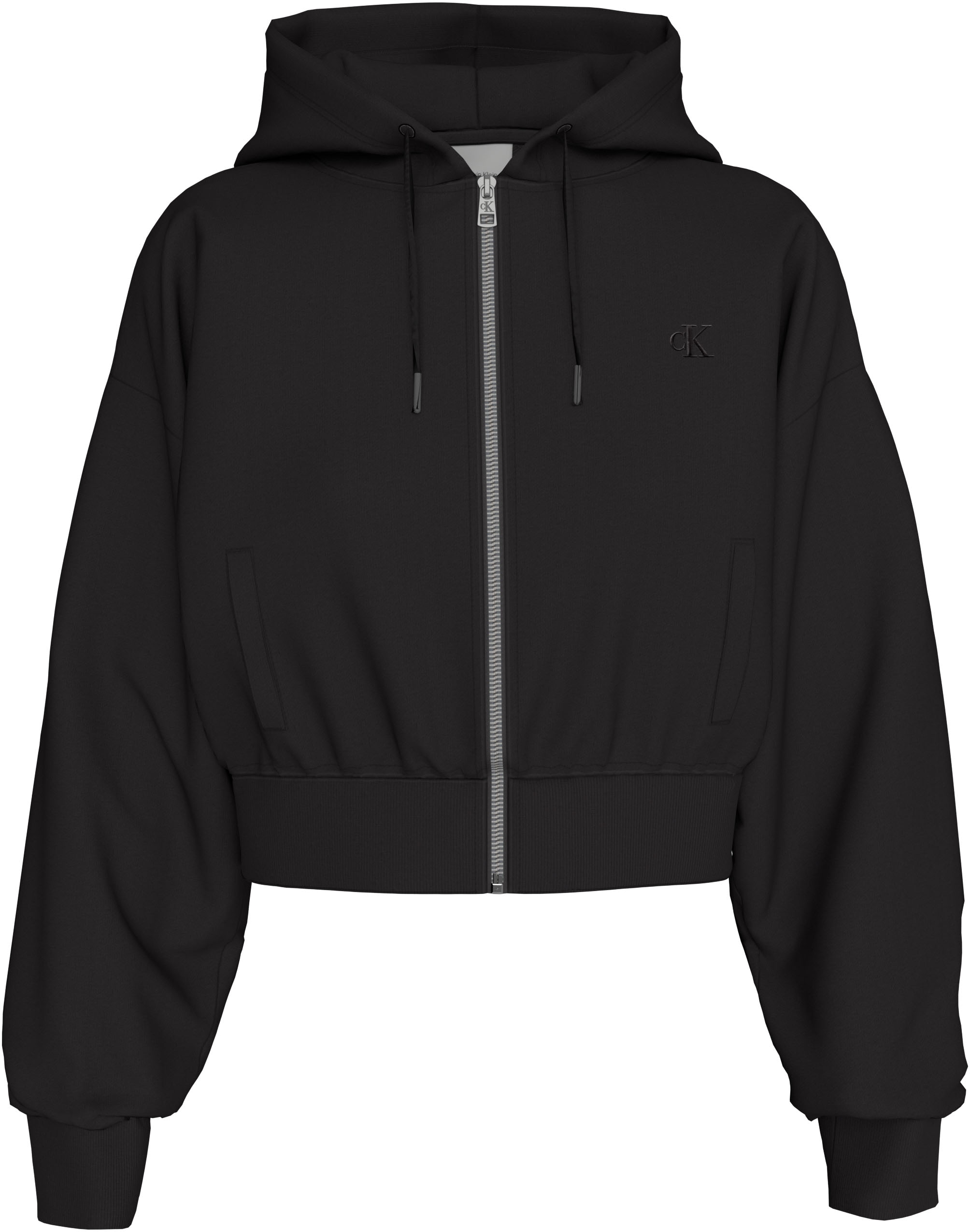 Image of Calvin Klein Jeans Sweatjacke "LS MONOGRAM TERRY CROP RELAXED F" Regular fit mit Kapuze mit Kordelzug