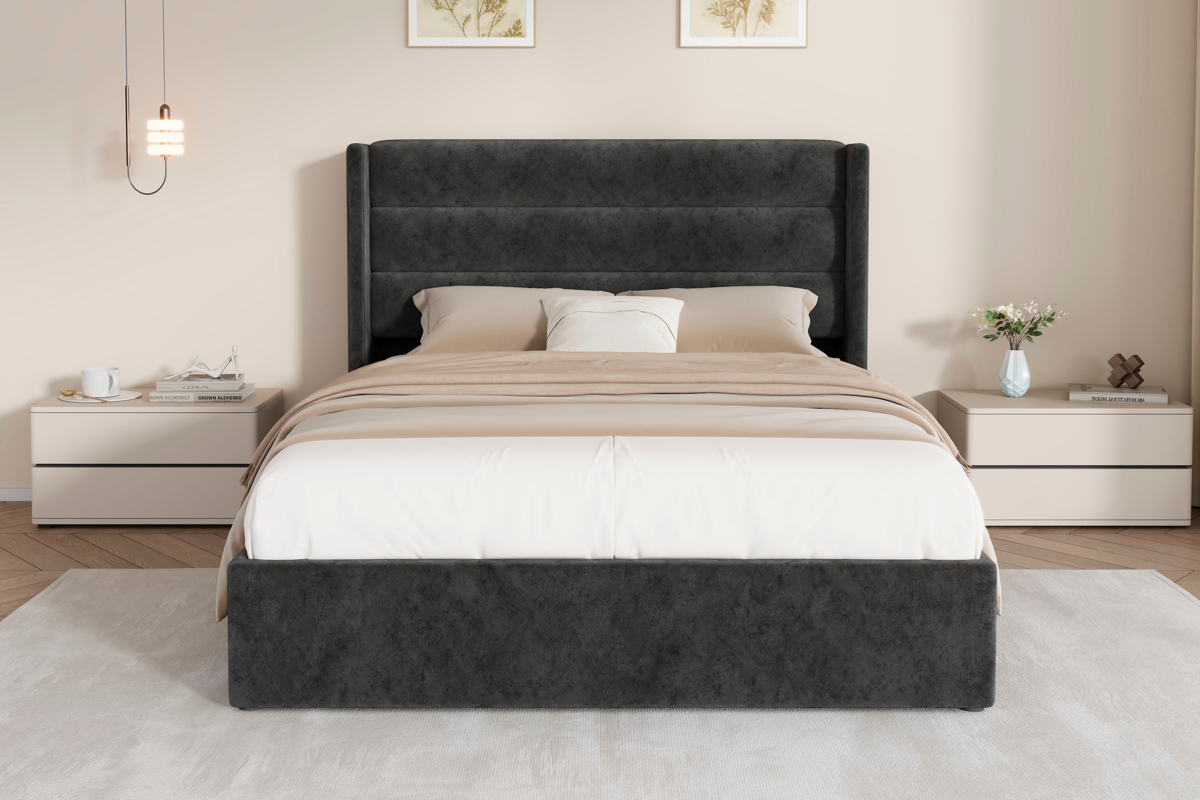 GOODproduct Polsterbett »ROMMINA, Polsterbett mit Bettkasten in den Breiten 140cm & 180cm« Samtweicher Chenille-Bezug