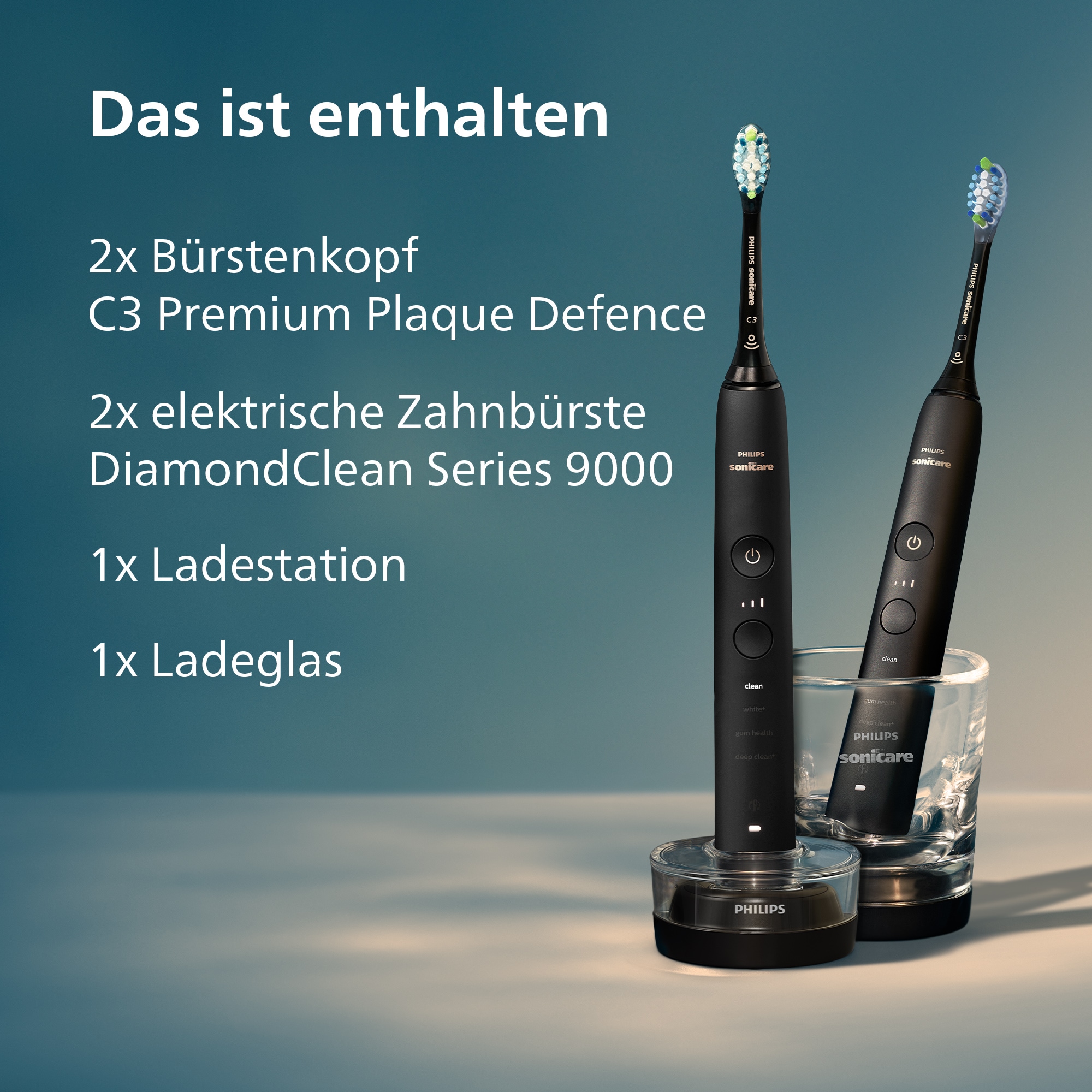 Philips Sonicare Brosse à dents électrique »HX9914« 2 cuis Aufsteckbürsten DiamondClean Premium Schallzahnbürste, Doppelpack inkl. Ladeglas