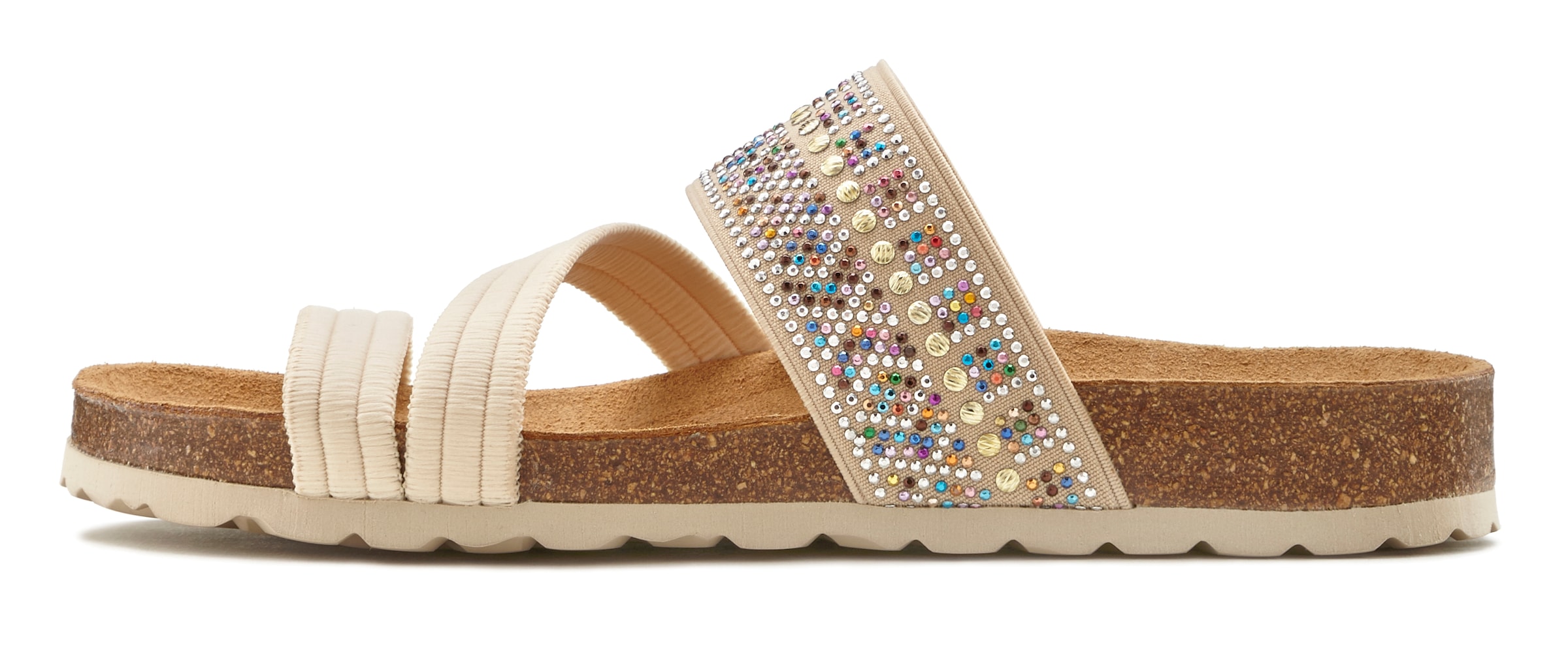 LASCANA Pantolette »Mule, Sandale, offener Schuh, Sommerschuh,«, mit Komfortkorkfussbett aus Leder und elastischen Riemen