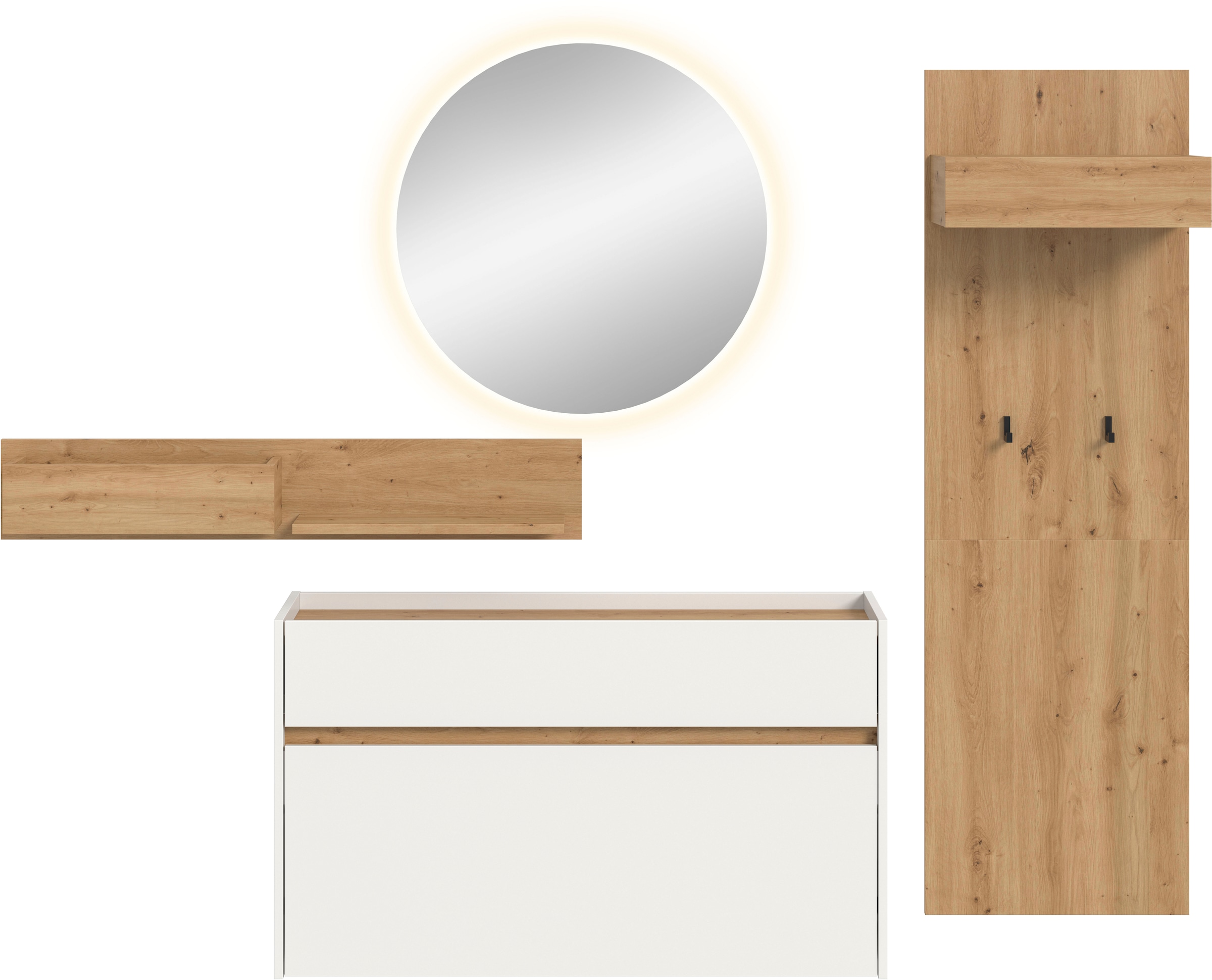 Home affaire Ensemble de vestiaires »EVRID, 4-teilig, Breite 205 cm, inkl. Beleuchtung« best. aus: Wandboard, Kommode, Spiegel, Garderobenpaneel, 4 cuis tlg.