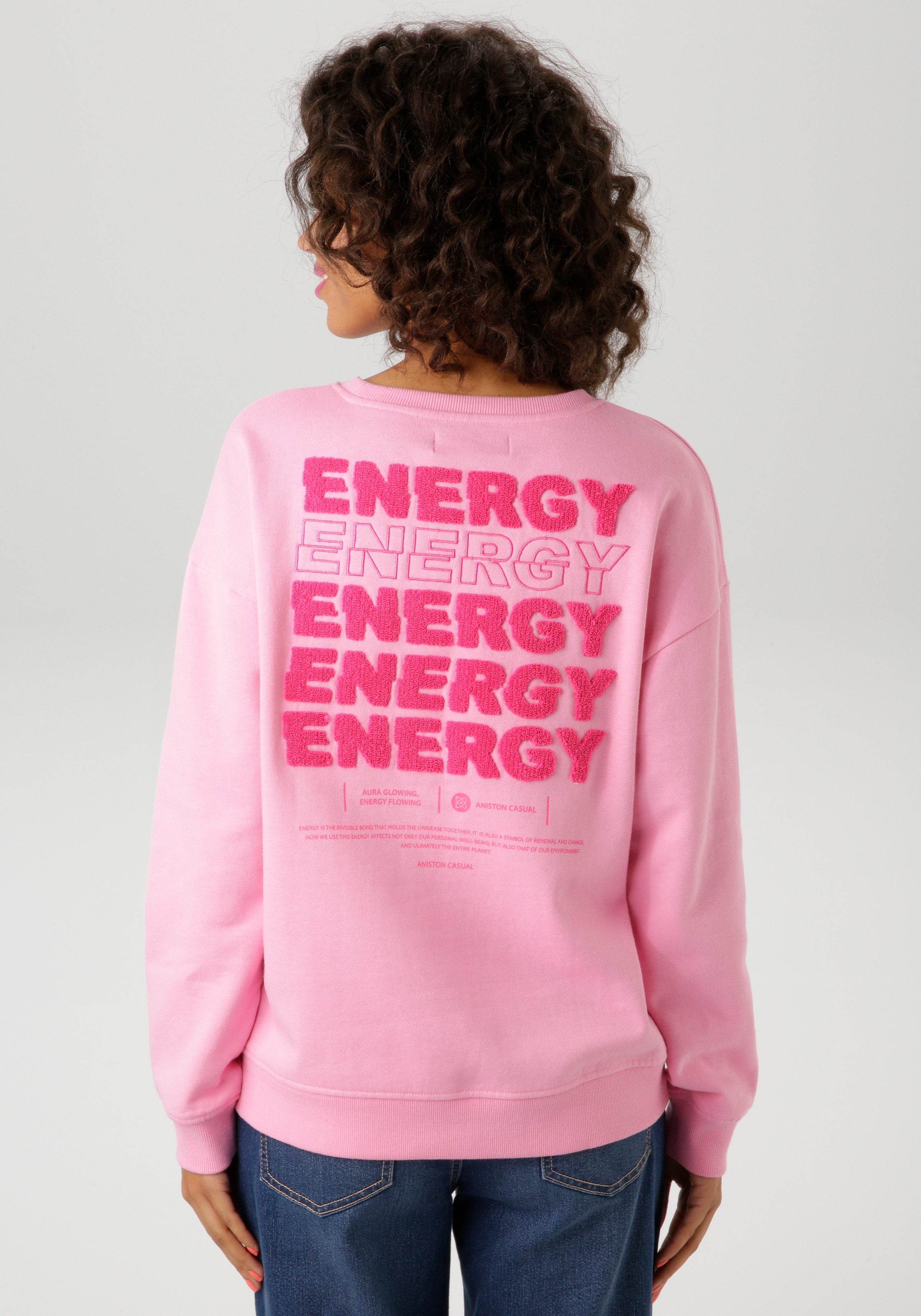 Aniston CASUAL Sweatshirt, hinten mit Applikationen, Stickerei und Schriftzügen