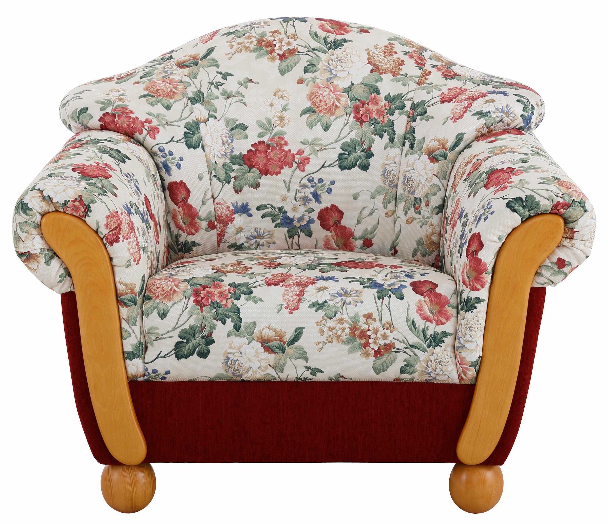 Home affaire Fauteuil »Milano, bequemer Loungesessel, Landhaus-Stil, Holz-Chatosen und -Füsse«