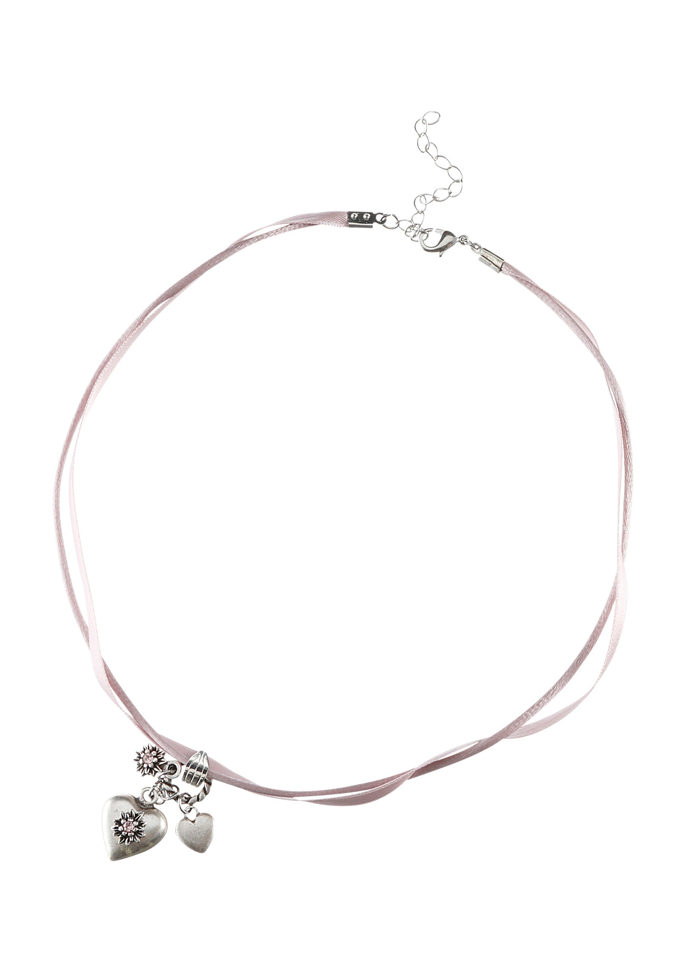 Trachtenhalskette Damen mit Herz- und Blumenanhänger