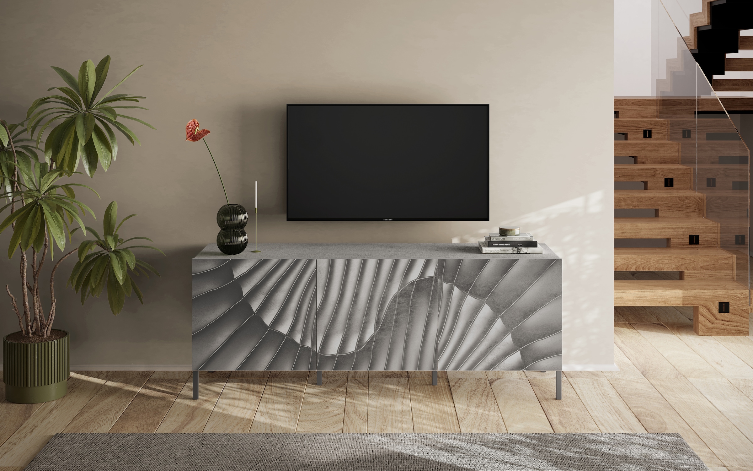 INOSIGN Lowboard »Snake Breite 181 cm, modernes TV-Board mit 3 Türen, TV-Möbel,«, TV-Kommode, TV-Schrank, Front mit besonderem Siebdruck