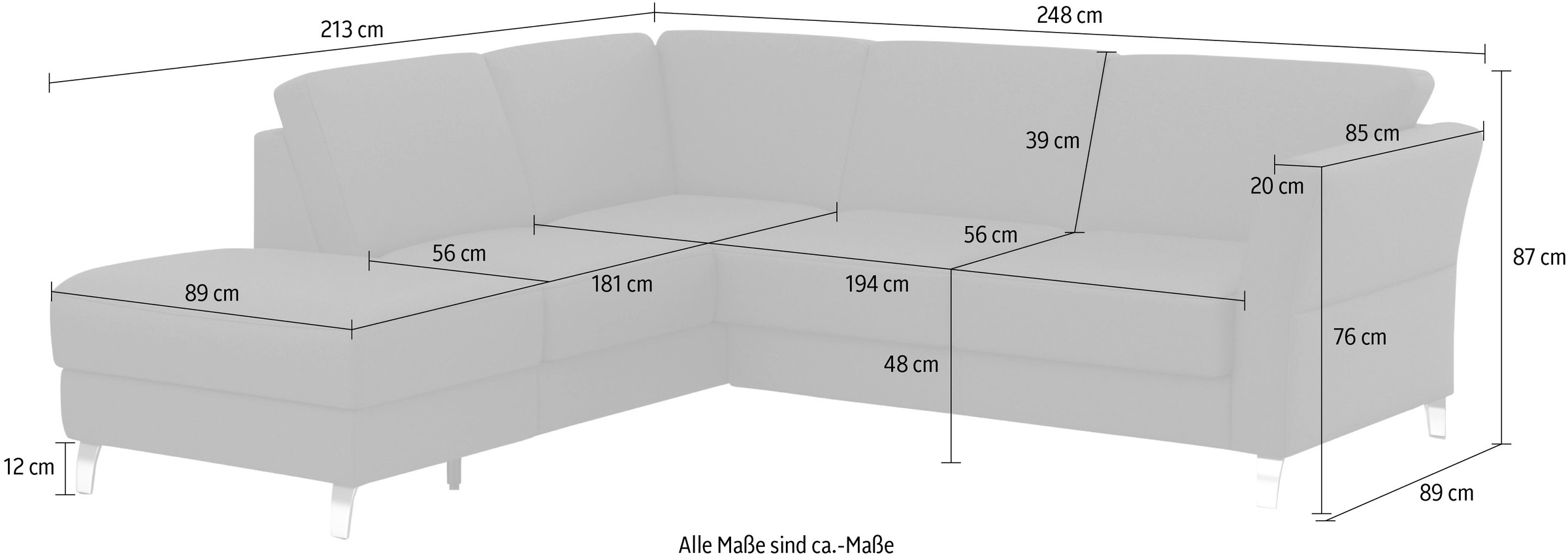 sit&more Ecksofa »Visby L-Form« Wahlweise mit Bettfunktion und Stauraum, frei im Raum stellbar