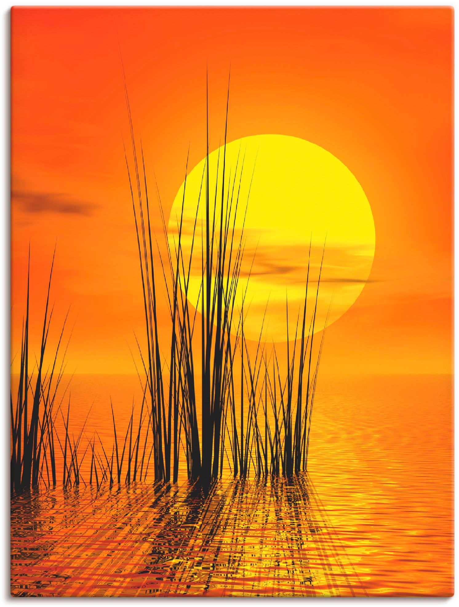 Image of Artland Leinwandbild "Sonnenuntergang mit Schilf" Sonnenaufgang & -untergang 1 Stk. tlg. auf Holzrahmen gespannt