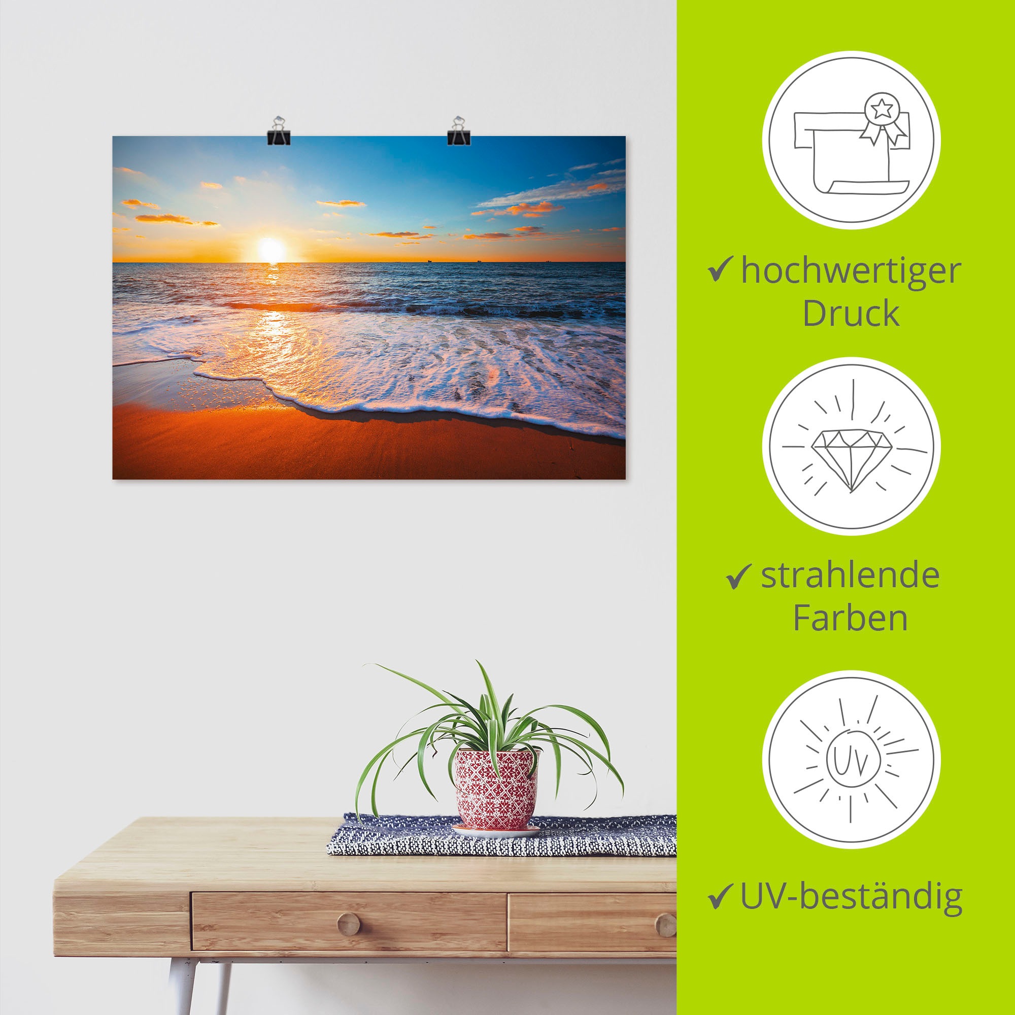 Artland Wandbild »Sonnenuntergang und das Meer«, Strand, (1 St.), als Alubild, Outdoorbild, Leinwandbild, Poster in verschied. Grössen