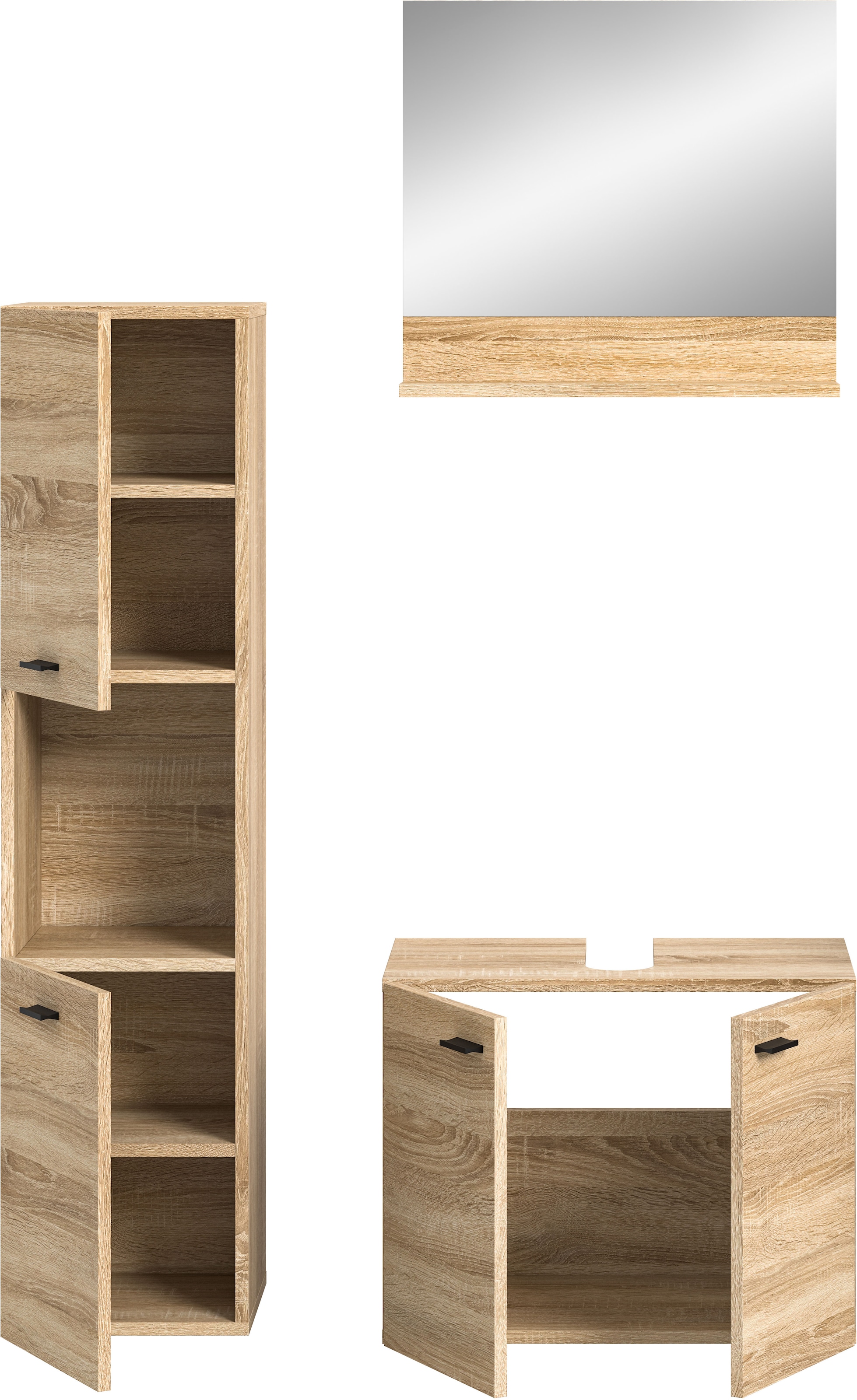 welltime Badmöbel-Set »Tampa, Breite 102cm, 3-teilig«, (3 St.), Waschbeckenunterschrank, Spiegel, Hochschrank