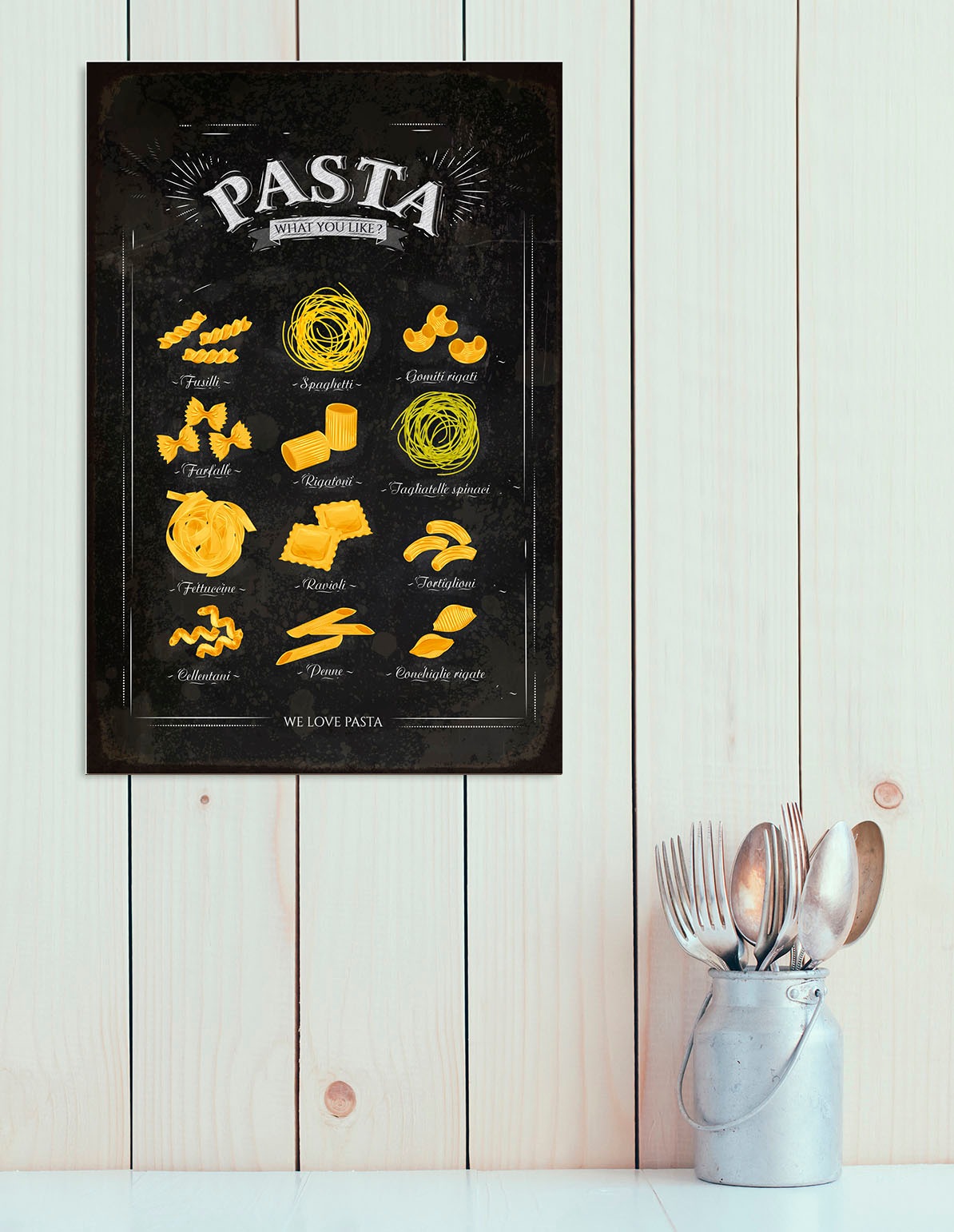 Image of queence Metallbild "Pasta" Essen Schriftzug 1 Stk. tlg. Stahlschilder