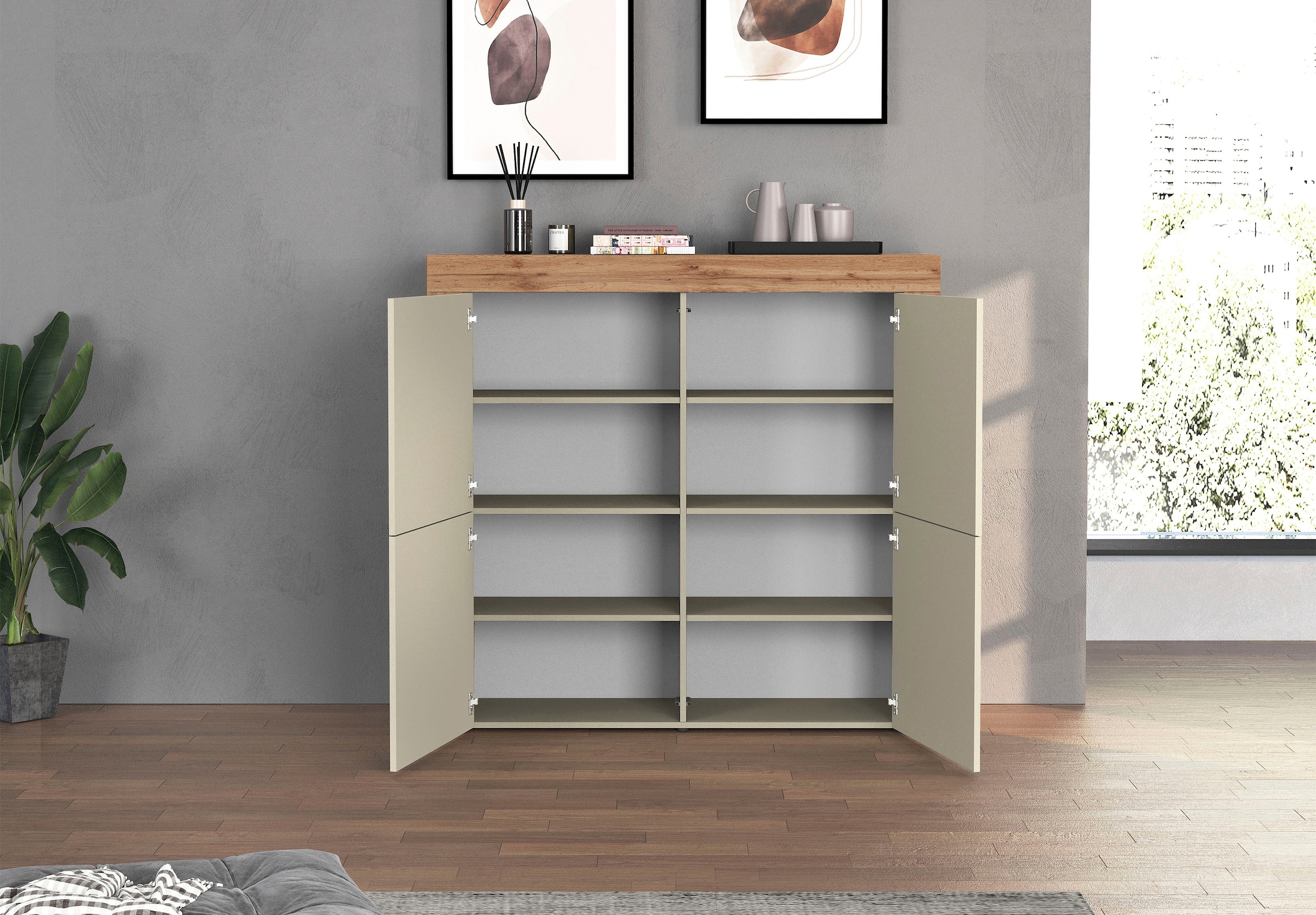 GOODproduct Buffet haut »CHRONOS Breite 140 cm mit 4 Türen und 8 Fächer 'Made in Italy'« 1 cuis tlg. Hohes Sideboard, Kommode, Schrank, Grifflos mit Push to Open