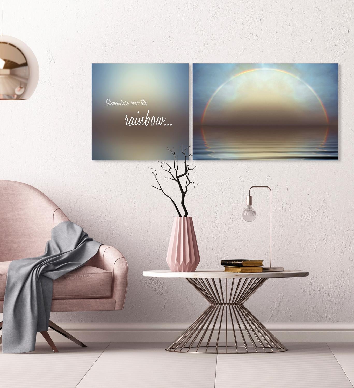 queence Leinwandbild »Rainbow«, Himmel-Himmelsbilder-Kunst-Modern-Spa-Spa Bilder-Sprüche-Sprüche & Texte-Schriftzug-Schriftzüge-Liebessprüche-Sonnenaufgang-Seelandschaft, (Set), Premium-Leinwandstoff, Handarbeit aus Deutschland, Spruch, 2er Set
