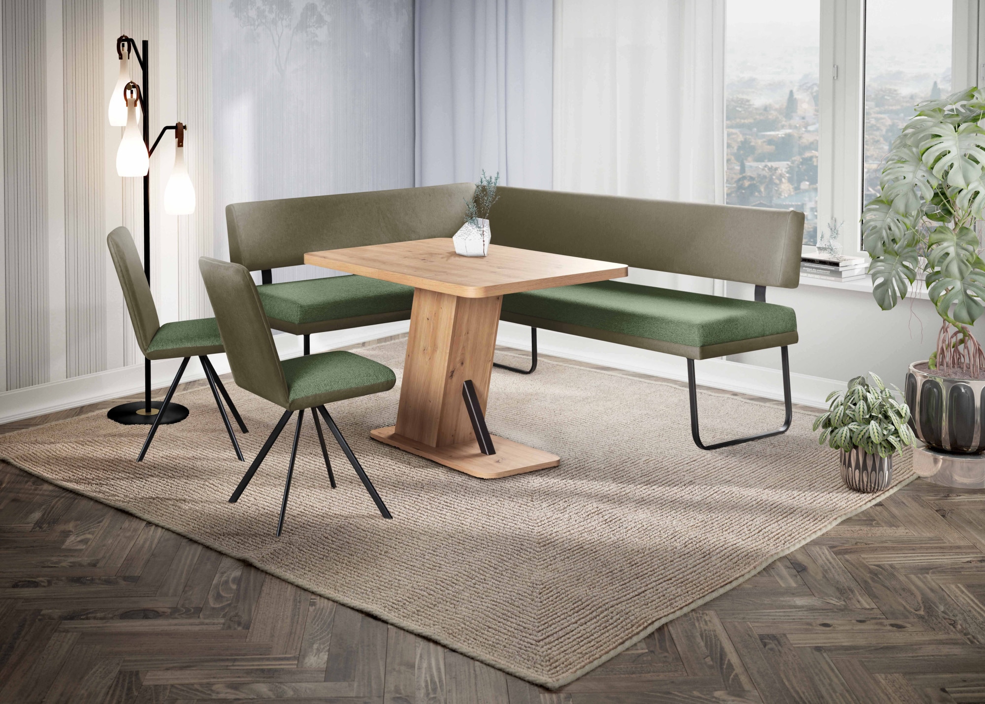 GOODproduct Ensemble de bancs d'angle »Gabi Essecke, Sitzgruppe, Eckbankgruppe, Küchenbankgruppe« Ensemble, 4tlg, 4 pièces tlg. Gestell aus matt-schwarzem Flachmetall, stabil, 2-Stoff-Design