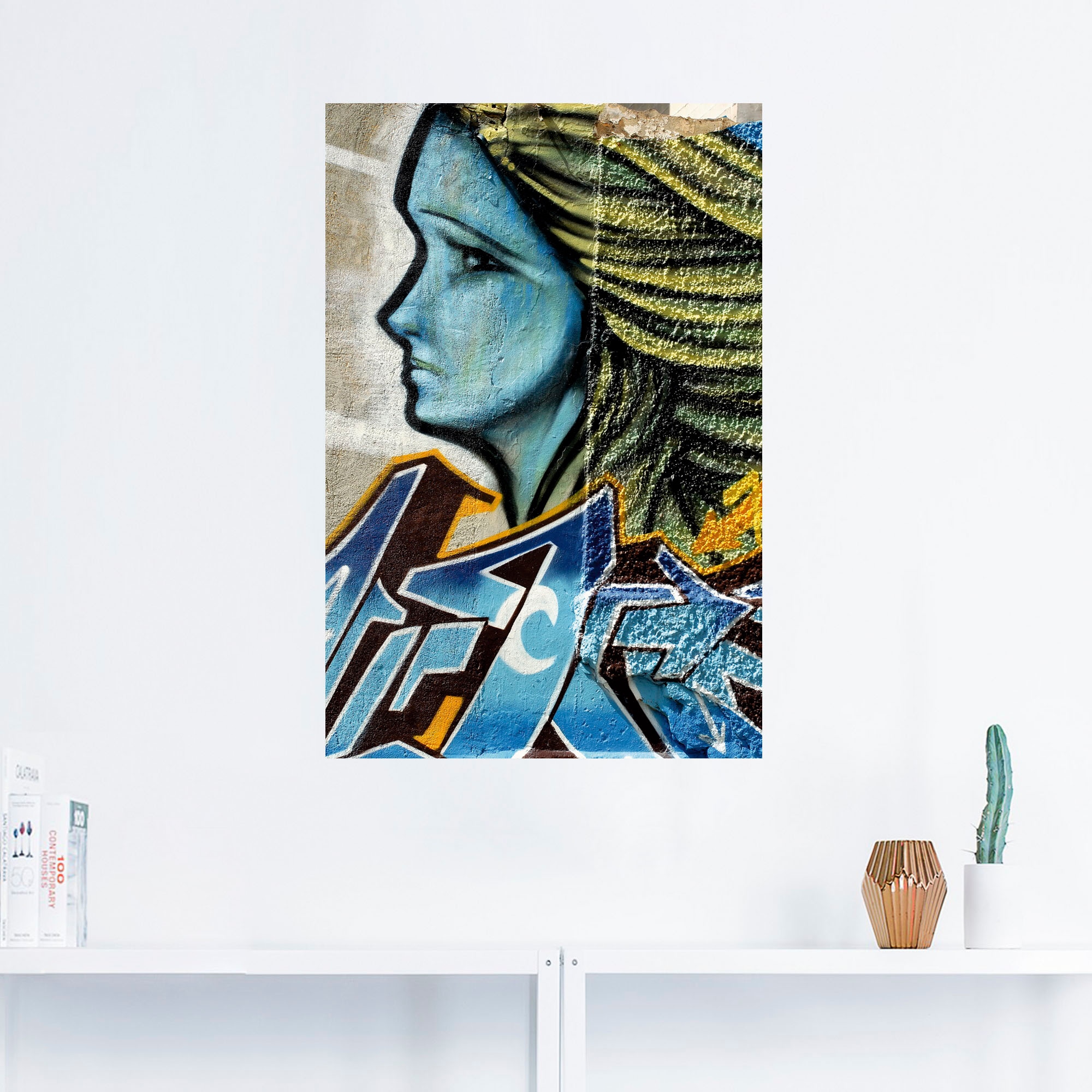 versch. Wandbild klassische Fantasie, in - St.), Grössen Frau kaufen Leinwandbild, Blau«, in Artland Wandaufkleber »Graffiti als (1 oder Poster Alubild,