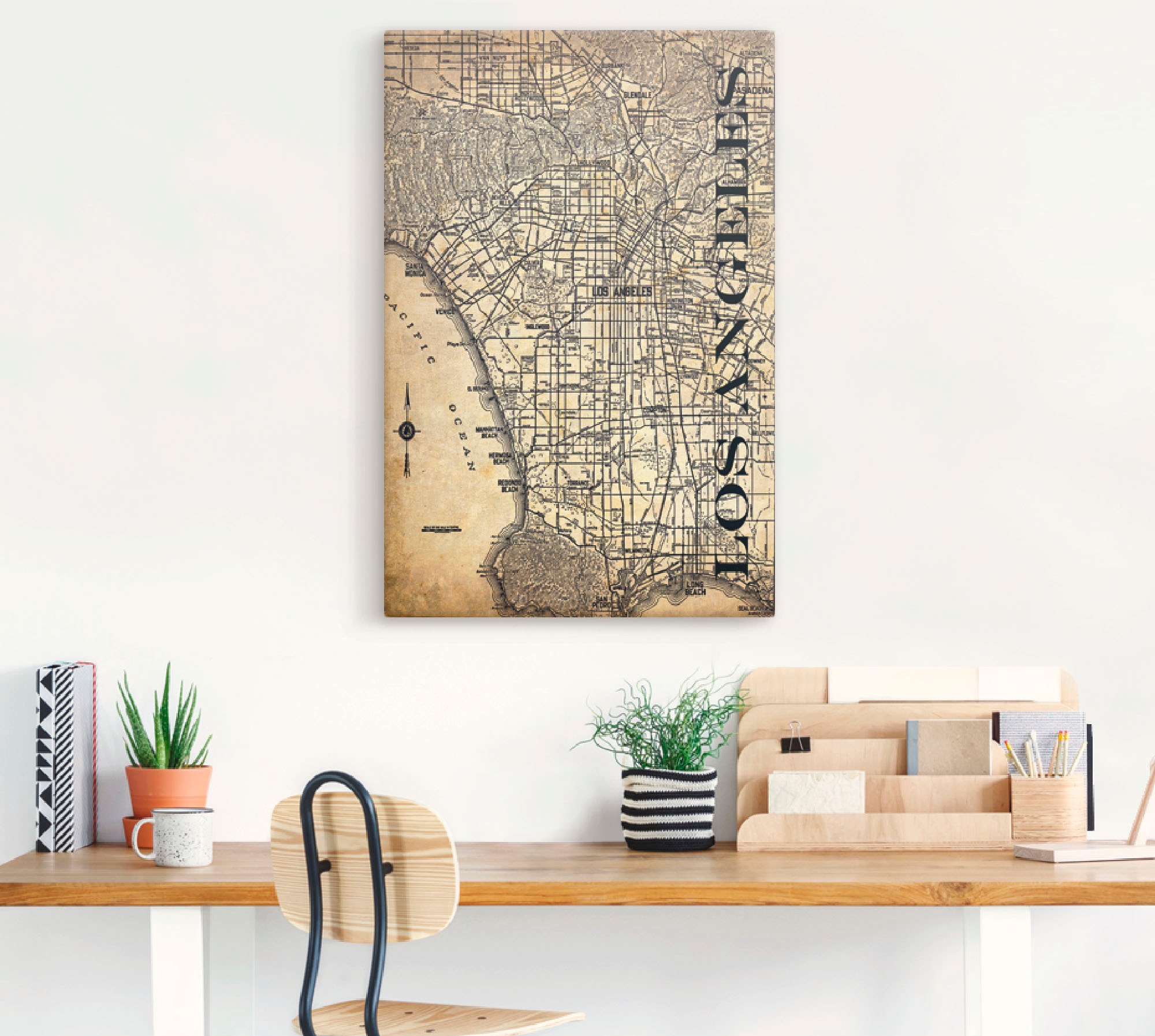 Artland Leinwandbild »Los Angeles Karte Strassen Karte Sepia«, Amerika, (1 St.), auf Keilrahmen gespannt