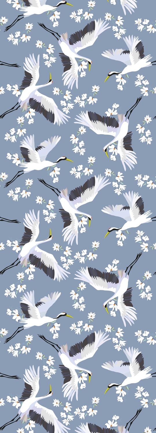 Image of queence Vinyltapete "Kranich" Motiv bedruckt botanisch floral gemustert natürlich glatt 90x250cm, selbstklebend, kinderleichte Anbringung, Sticker