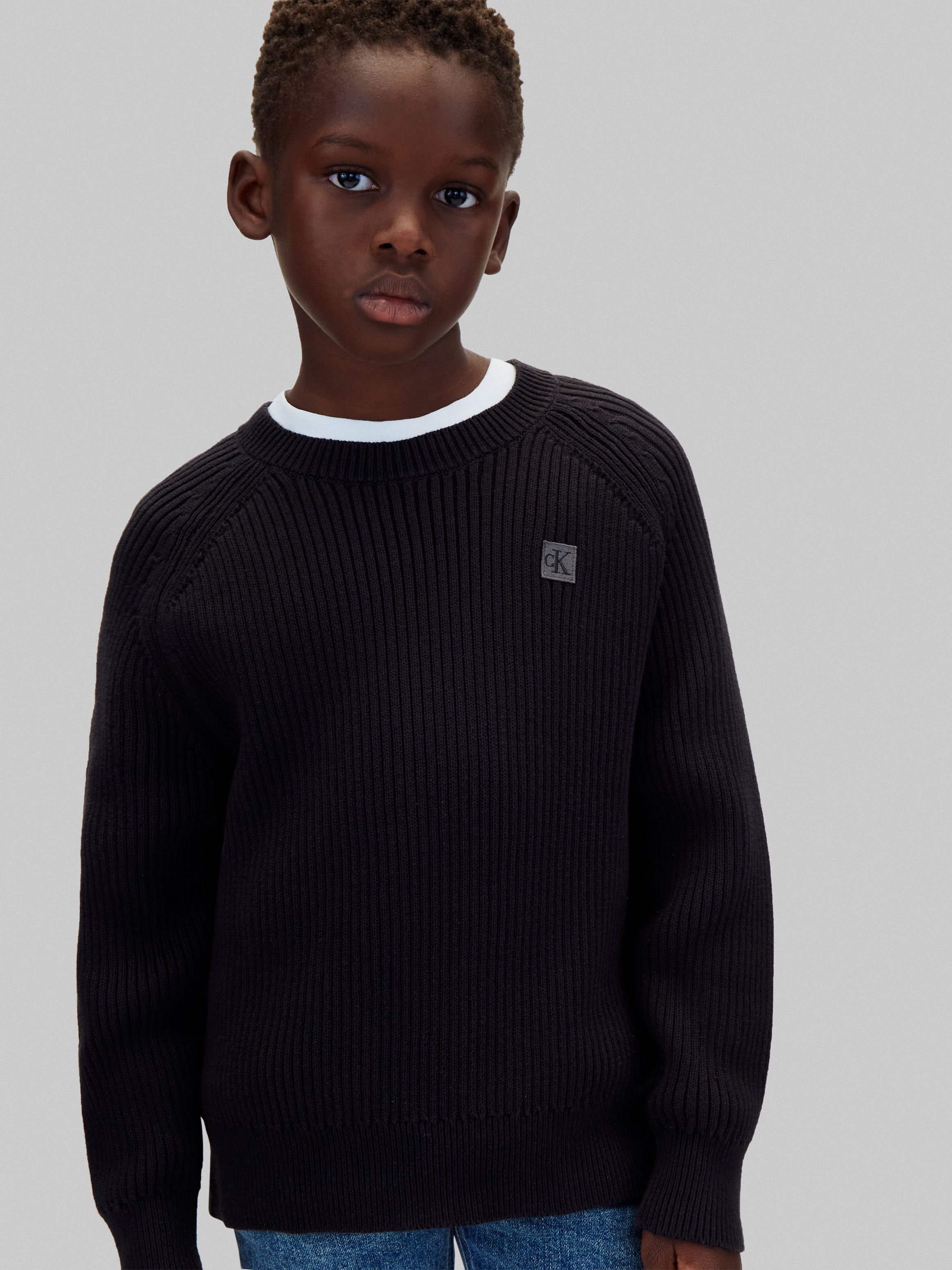Calvin Klein Jeans Pull en tricot Manches raglan, coupe régulière, coton pur