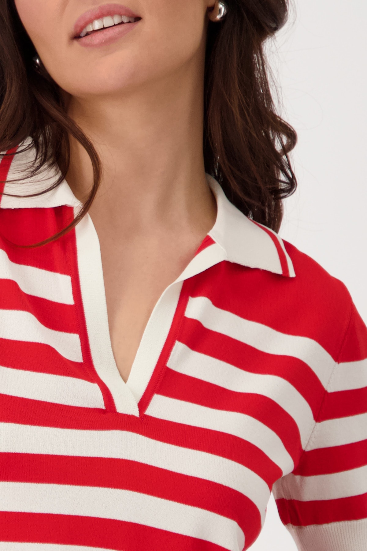 Monari Polokragenpullover »Pullover Polo Ringel«, Mit V-Ausschnitt