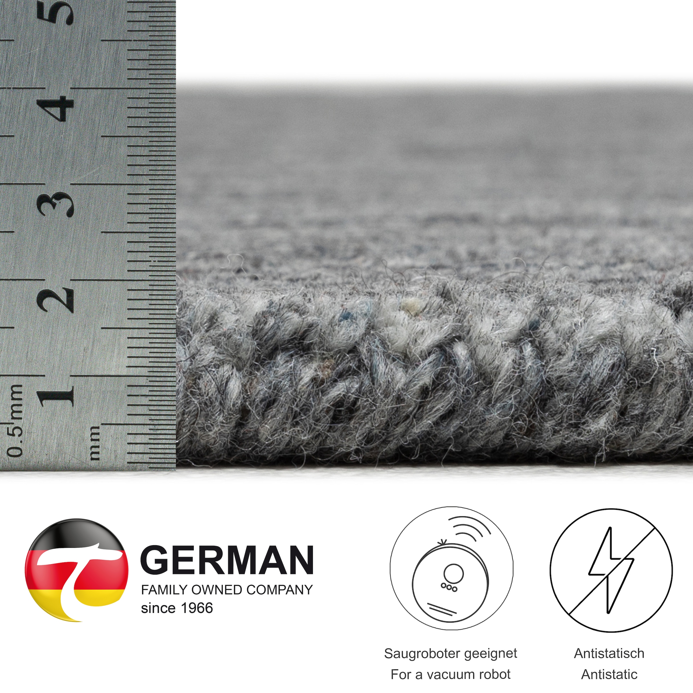 THEKO Wollteppich »Pure UNI«, rechteckig, 14 mm Höhe, Handwebteppich, meliert, reine Wolle, handgewebt