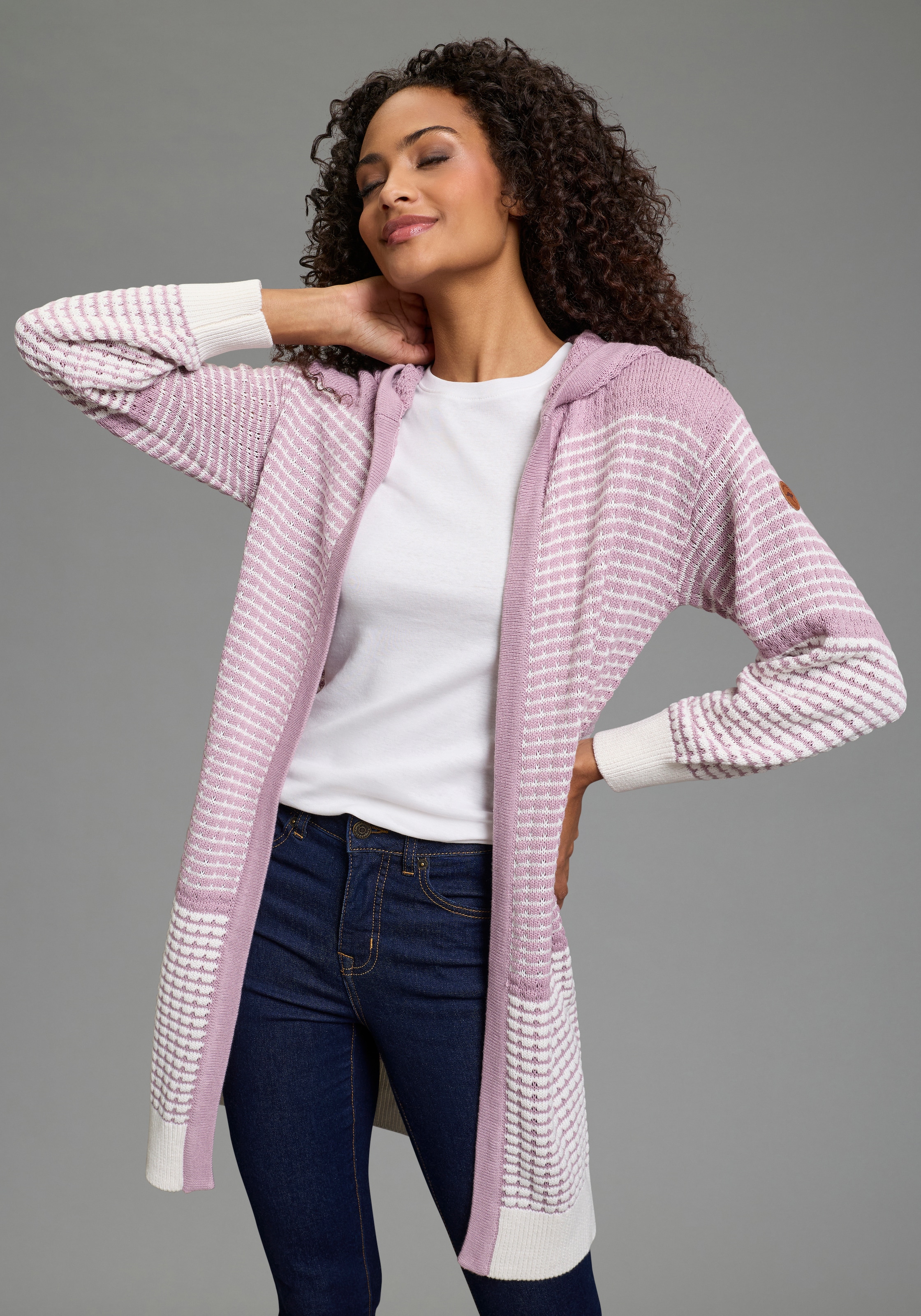 KangaROOS Kapuzenstrickjacke mit angesagtem Strickmuster