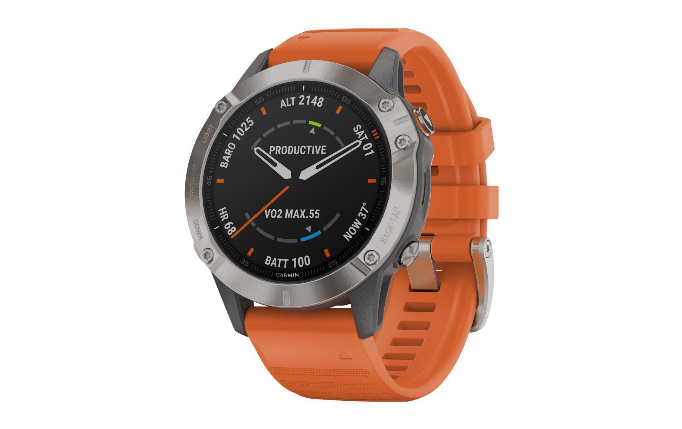 Garmin Smartwatch »fenix 6 Sapphire Orange/Silberfarben«