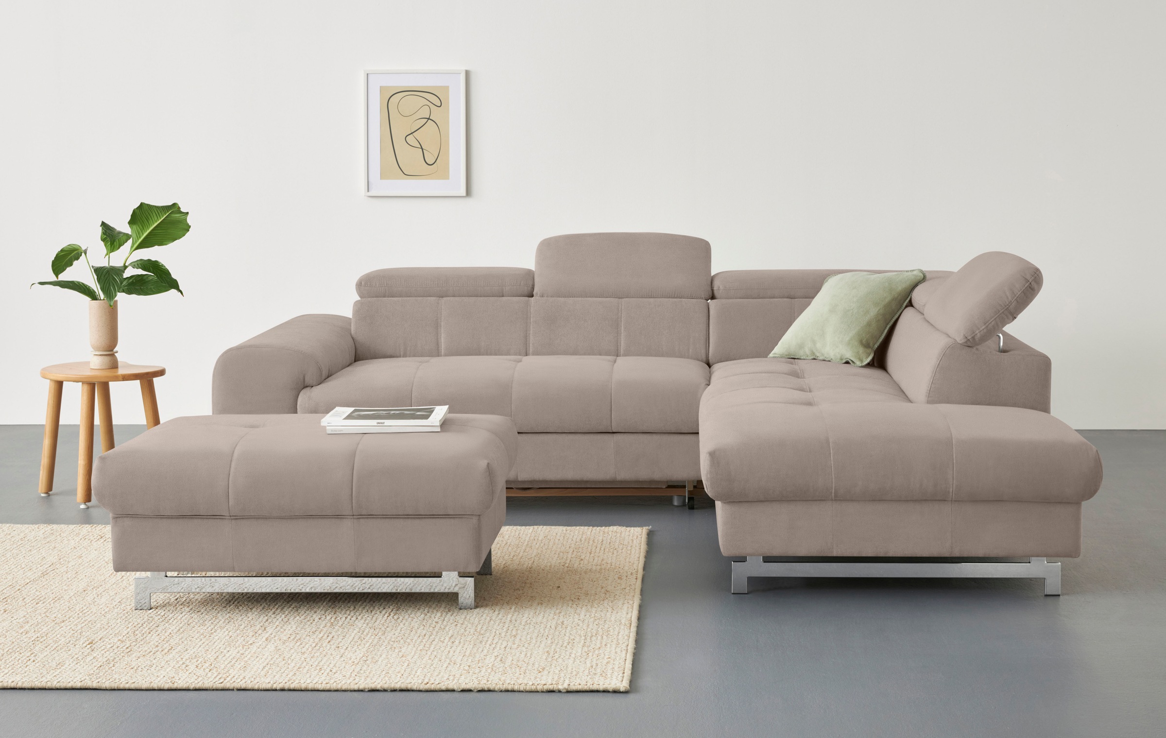 COTTA Ecksofa »Chef L-Form«, mit Kopfteilverstellung, edle Metallkufen, wahlweise mit Bettfunktion