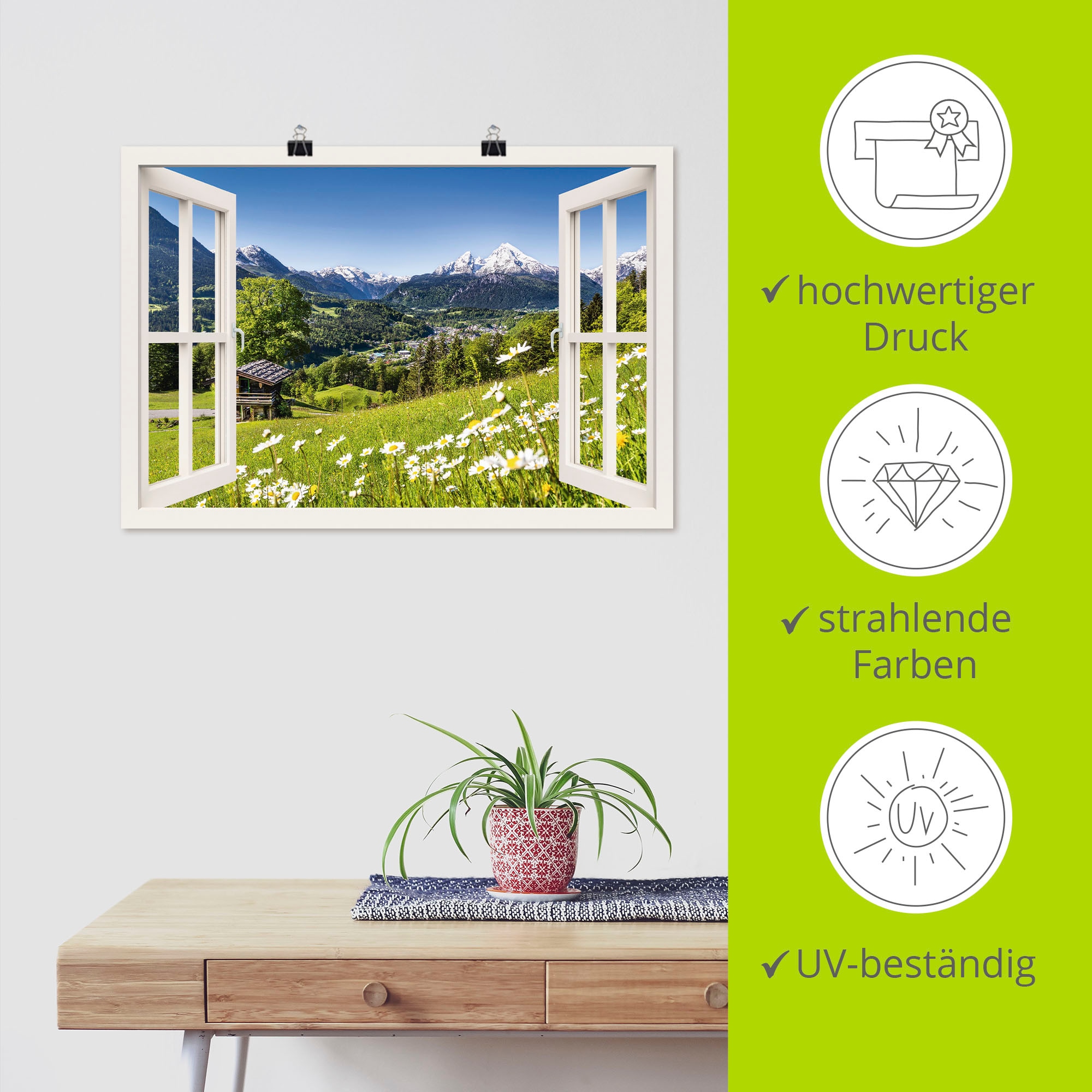 Artland Wandbild »Fensterblick Bayerischen Alpen« Berge 1 Stk. tlg. als Leinwandbild, Poster in verschied. Grössen
