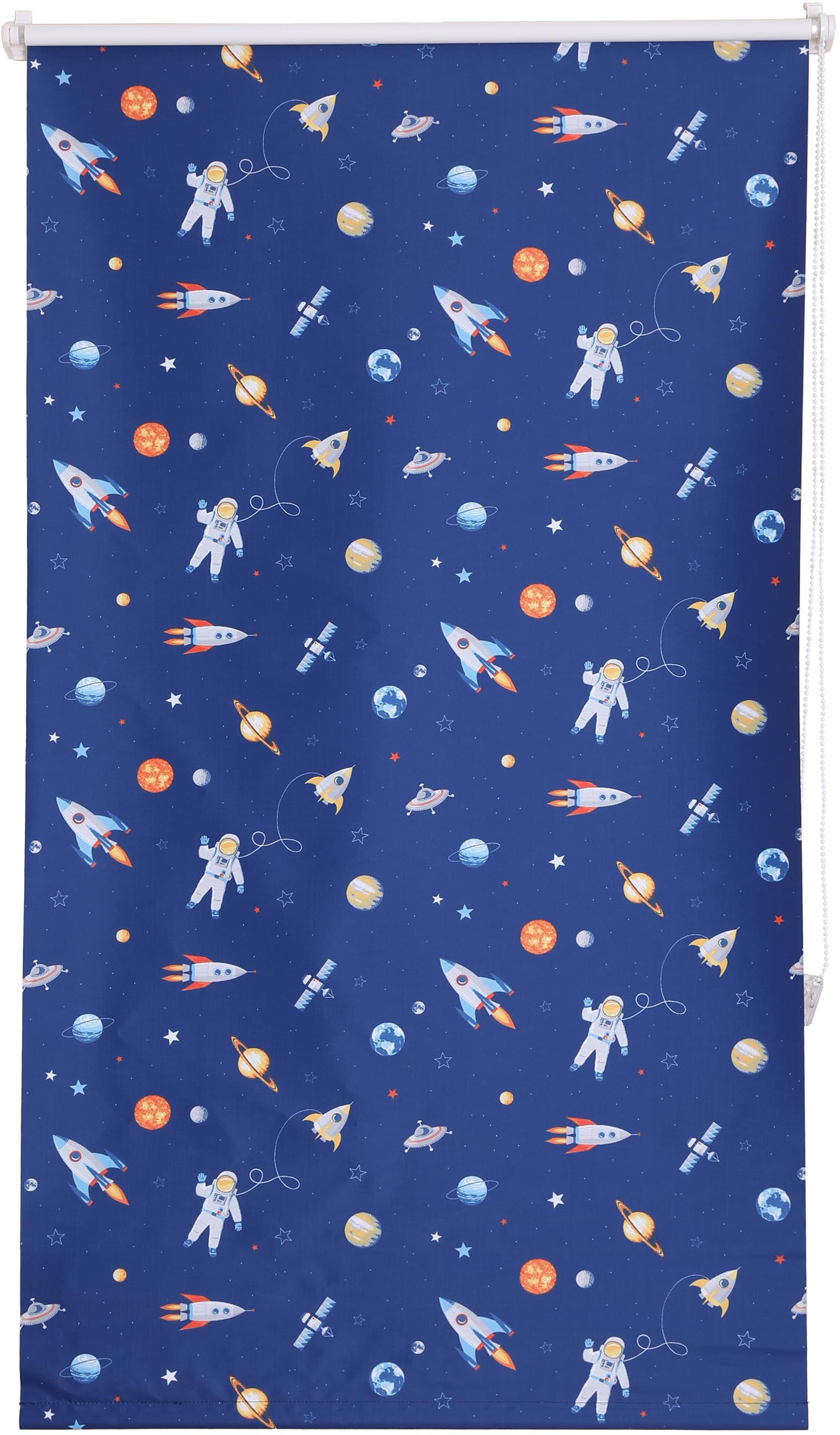 Image of Lüttenhütt Verdunklungsrollo »Weltall«, verdunkelnd, energiesparend, freihängend, Klemmfix, Kinderrollo im Fixmass, Raketen, Planeten, Astronauten bei Ackermann Versand Schweiz