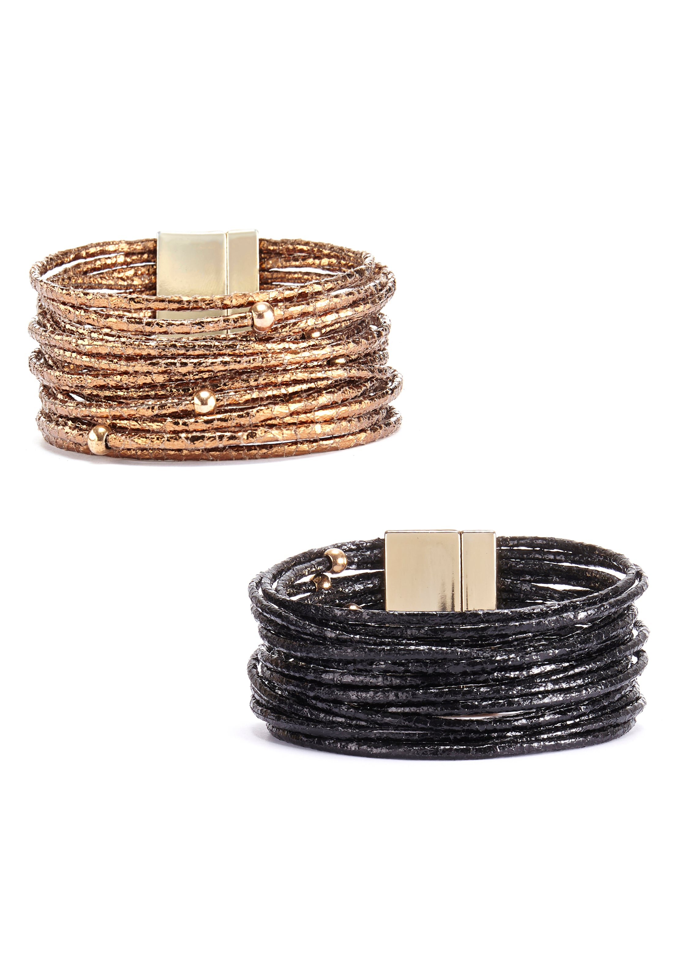 LASCANA Armband Set »Wickelarmband«, (2 tlg.), in Layer Optik mit Perlen, Magnetarmband, Armketten Set-Lascana 1