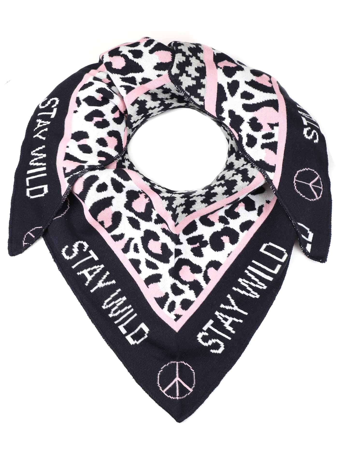 Zwillingsherz Dreieckstuch »"Stay Wild"« Schriftzug und Leomuster, wärmend, Strick