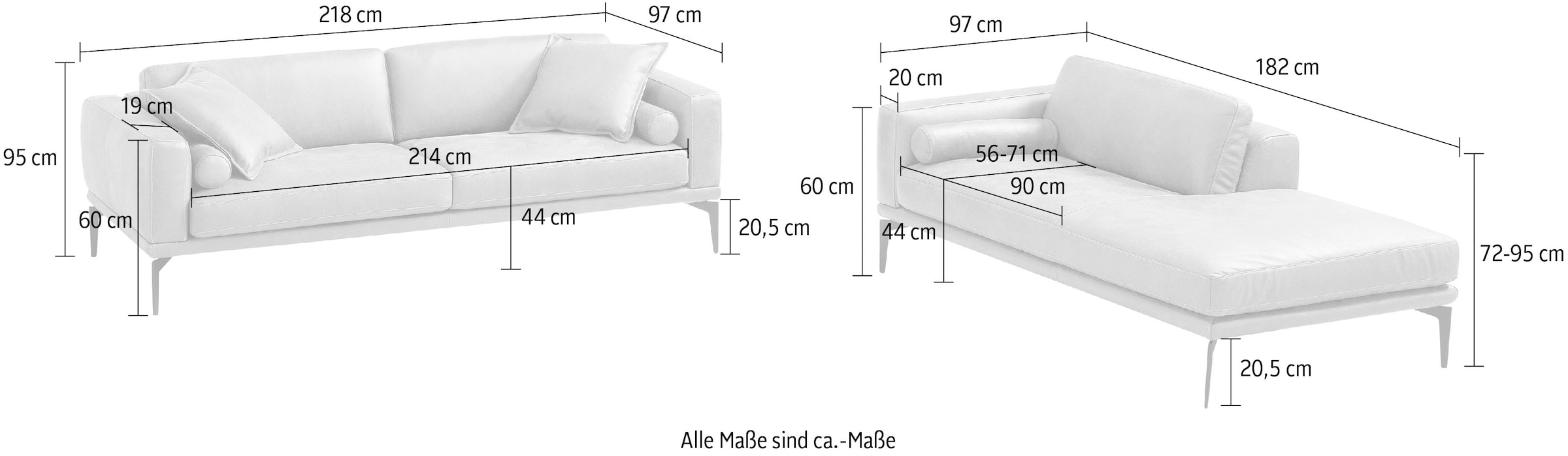 Egoitaliano Ensemble rembourré »Masu, Design trifft sensationellen Sitzkomfort« Set besteht aus 2,5-Sitzer, freistehende Ottomane und 3 Rollkissen