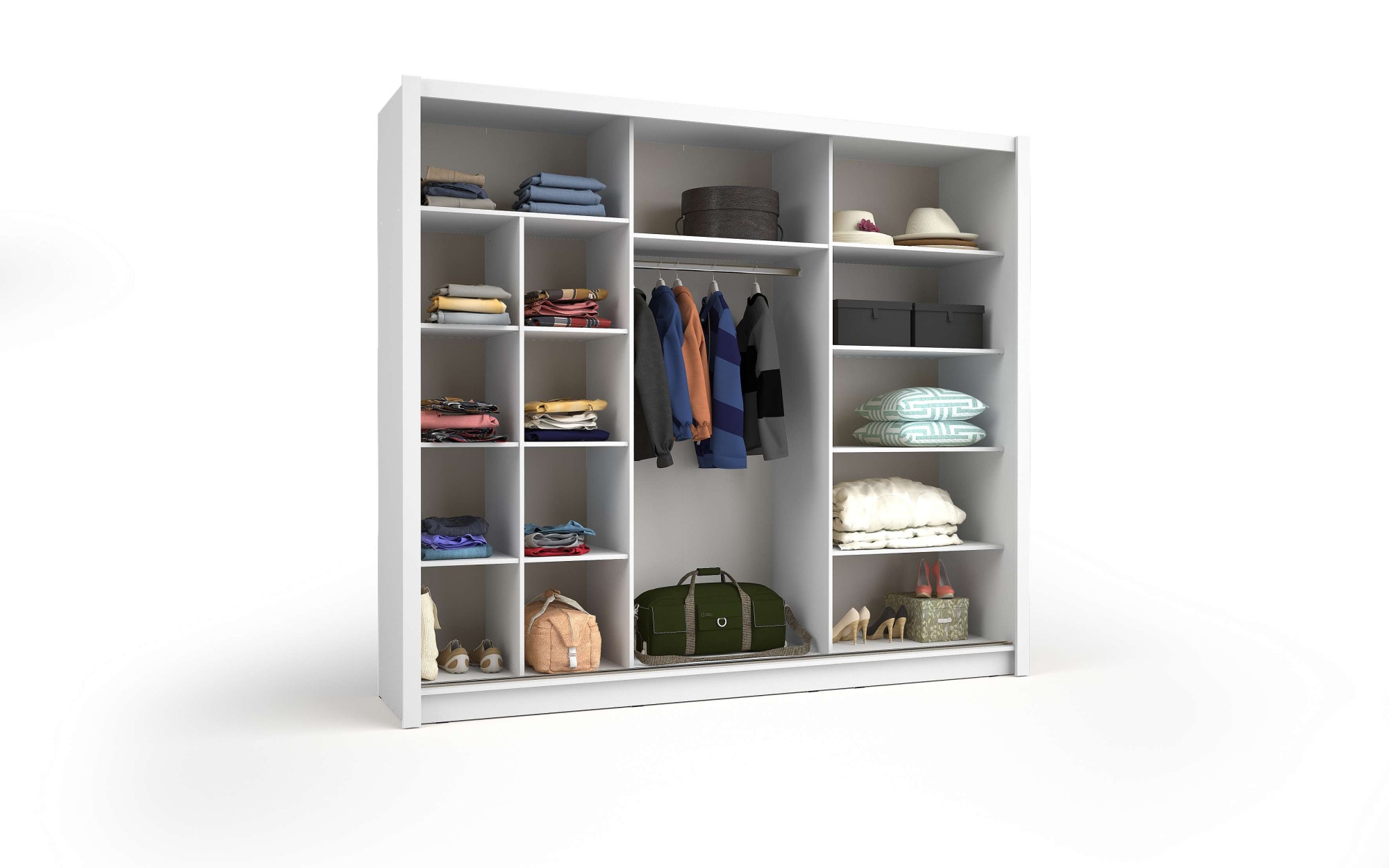 Home affaire Kleiderschrank »BELAVIEN Schwebetürenschrank mit 15 Fächer, Kleiderstange und Spiegel« Garderobe mit 3 Schwebetüren und Spiegel, Masse B/T/H: 247,8/61,6/215