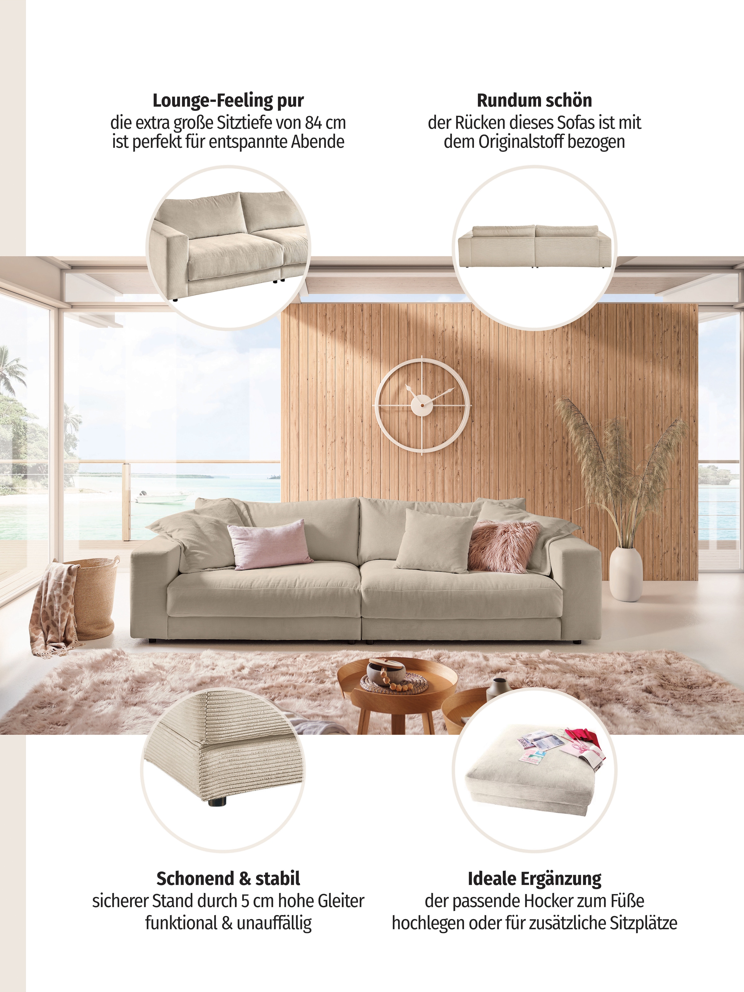 Home affaire Big-Sofa »Enisa, bequeme, legere Polsterung  B/T/H: 290/127/85 cm, Mega Sofa« Zeitloses und stylisches Loungemöbel, in Fein- und Breitcord