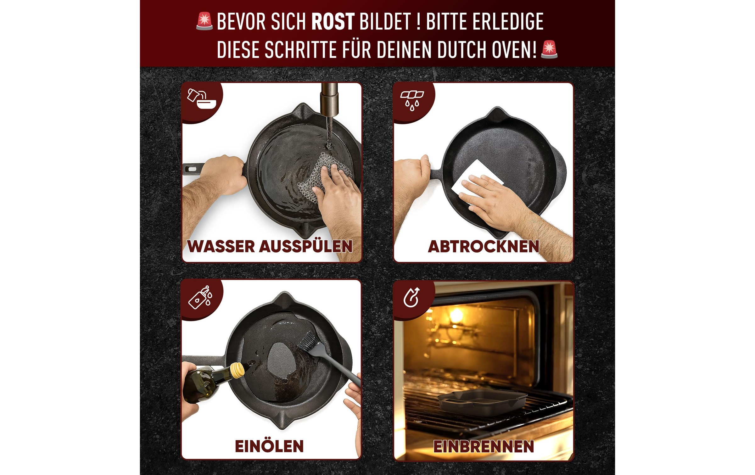   Bratpfanne »Gusskoenig mit Echtleder Griffschutz und Edelstahl Ringreiniger« Gusseisen