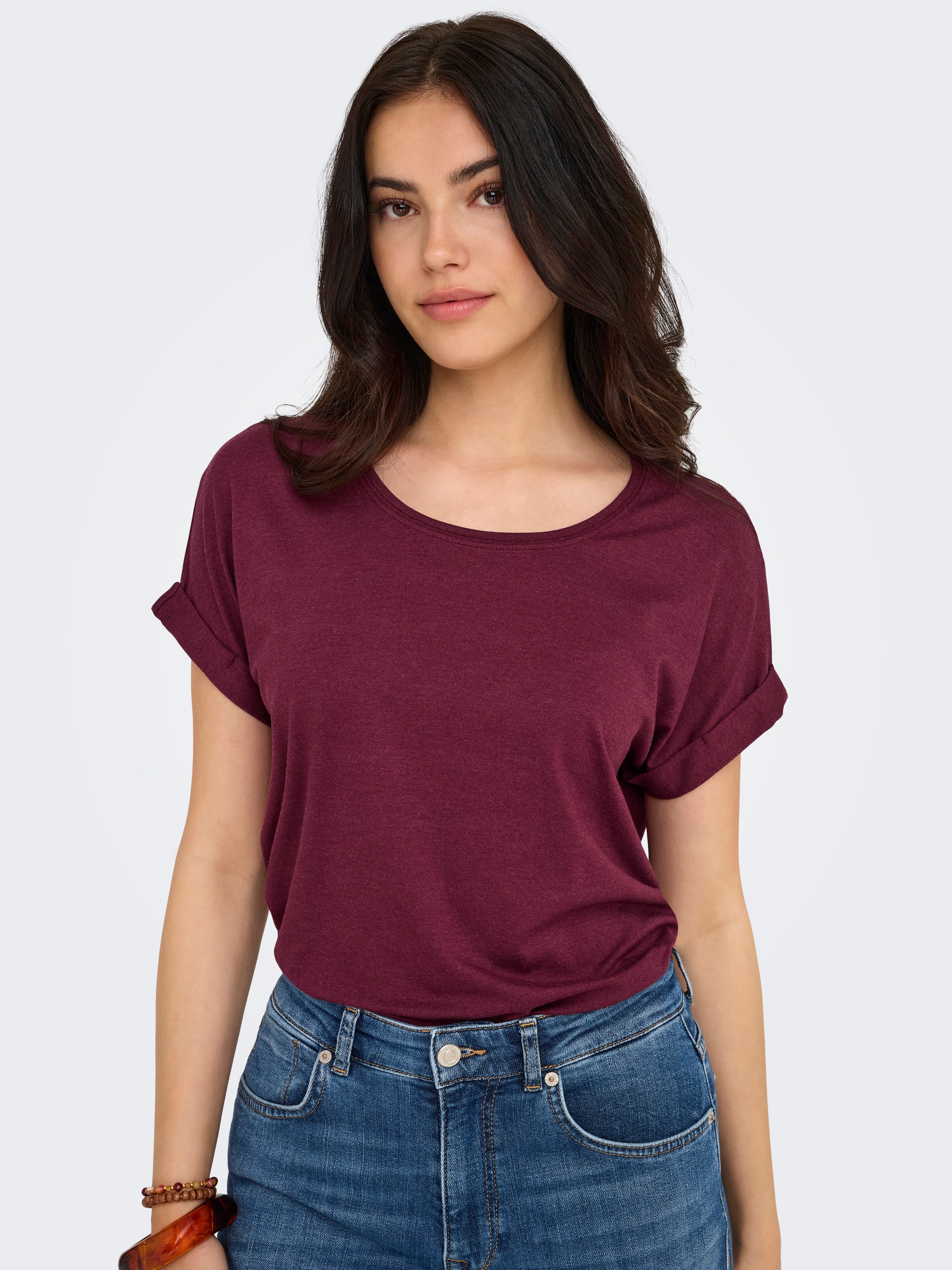 ONLY T-Shirt »ONLMOSTER – Kurzarmshirt mit Aufschlag und klassischem Look«, unifarben, casual, regular fit, Viskosemischung, Rundhals